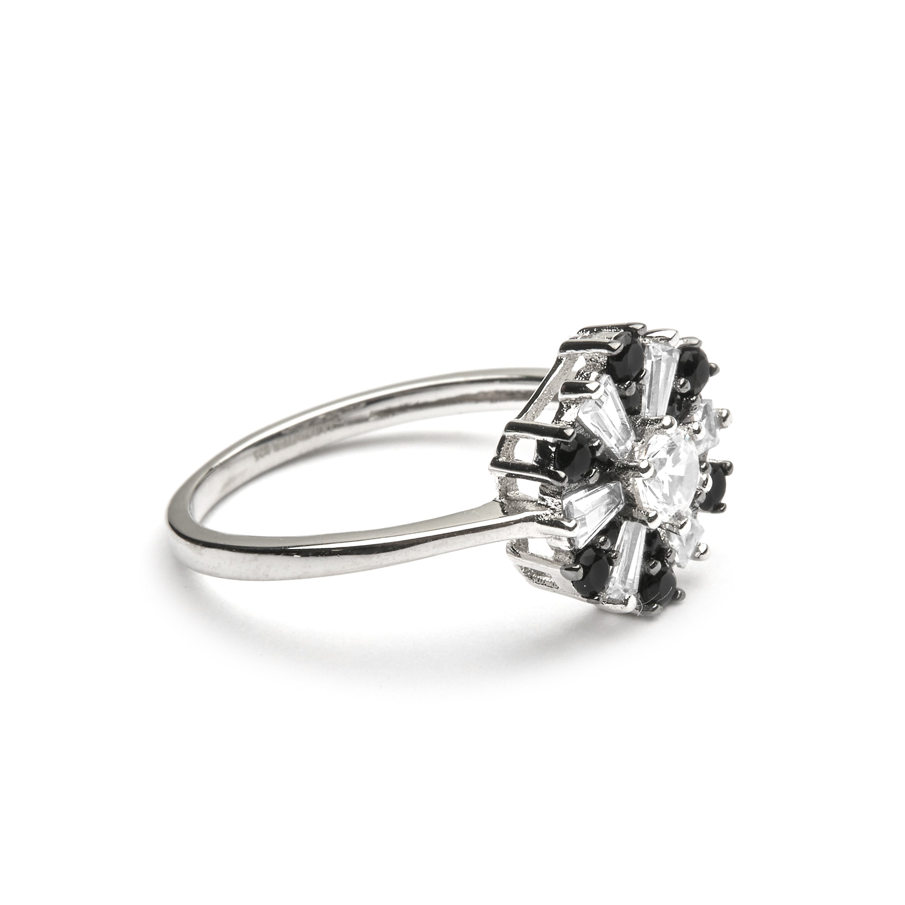 925 Sterling Silver Ring with Onyx Cubic Zirconia finished in Rhodium - Lorush