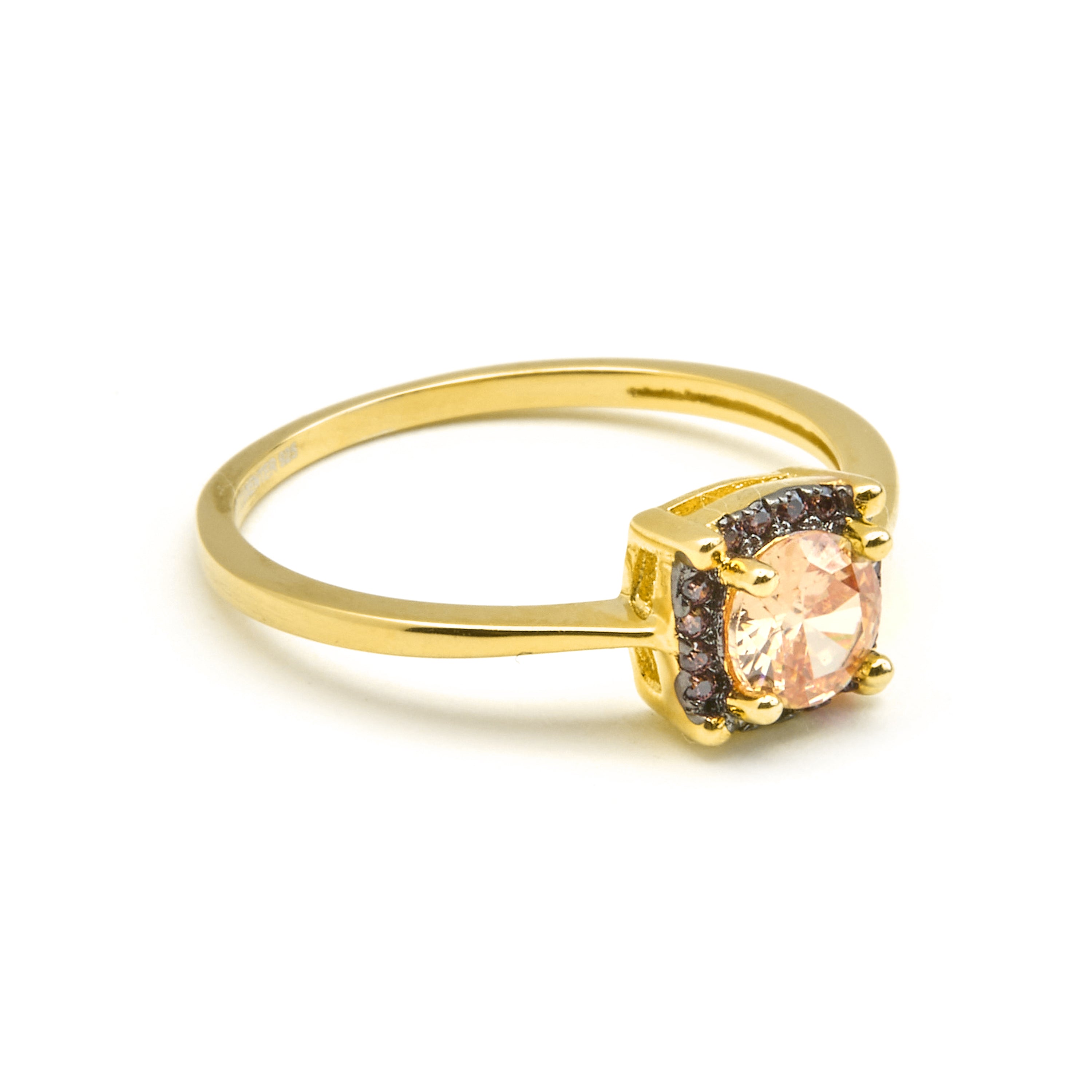 Anillo de Plata de Ley 925 y Circonita Marrón acabado oro 18k - Lehak