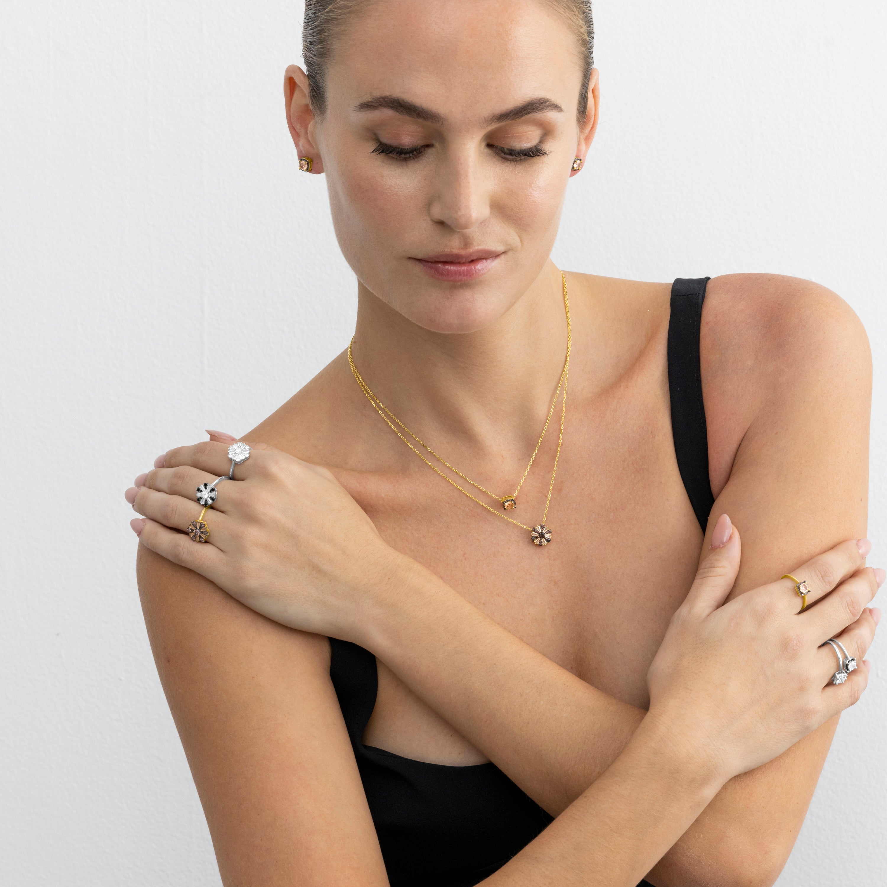 Anillo de Plata de Ley 925 y Circonita Marrón acabado oro 18k - Lehak