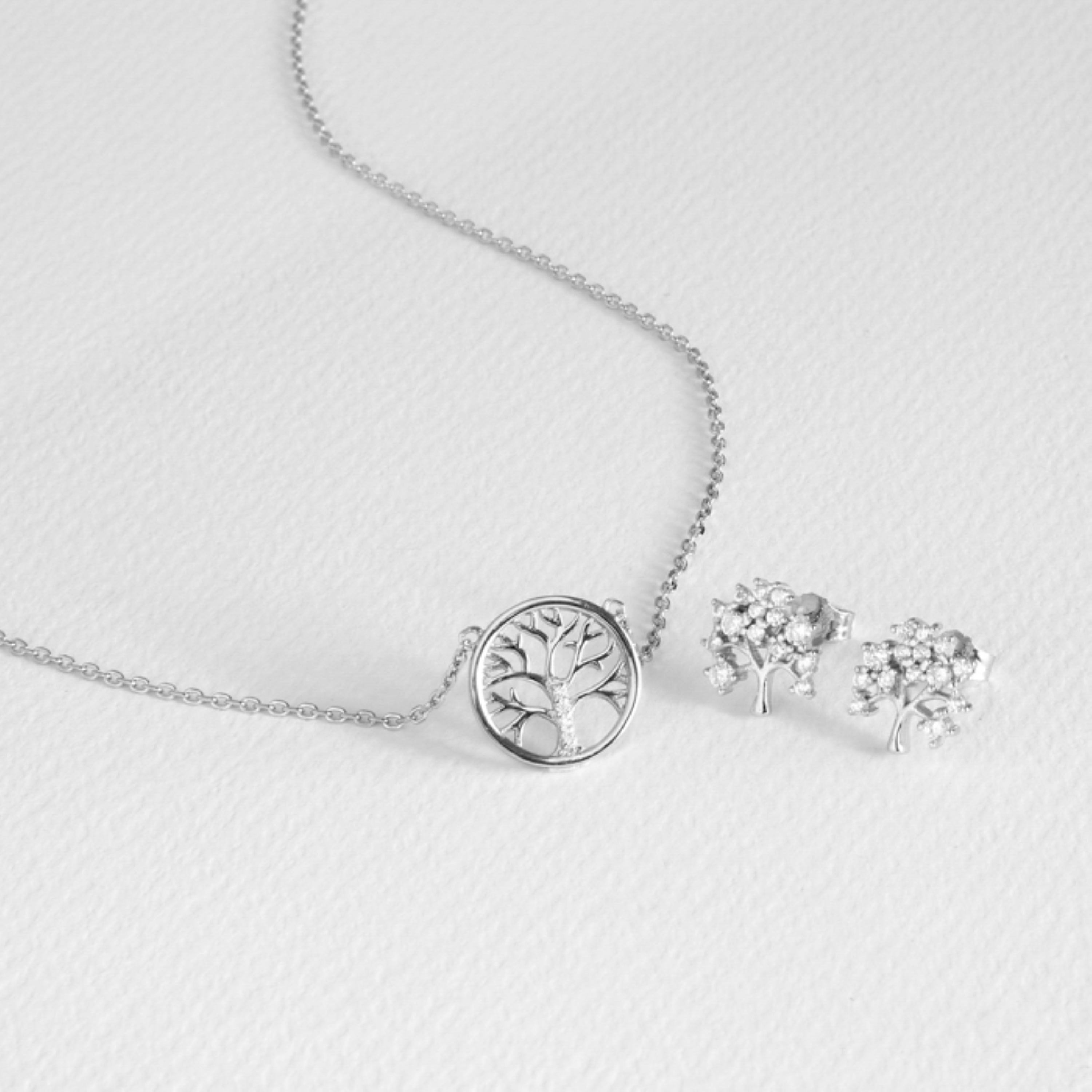 Set Pendientes y Collar Árbol Vida Plata Ley 925