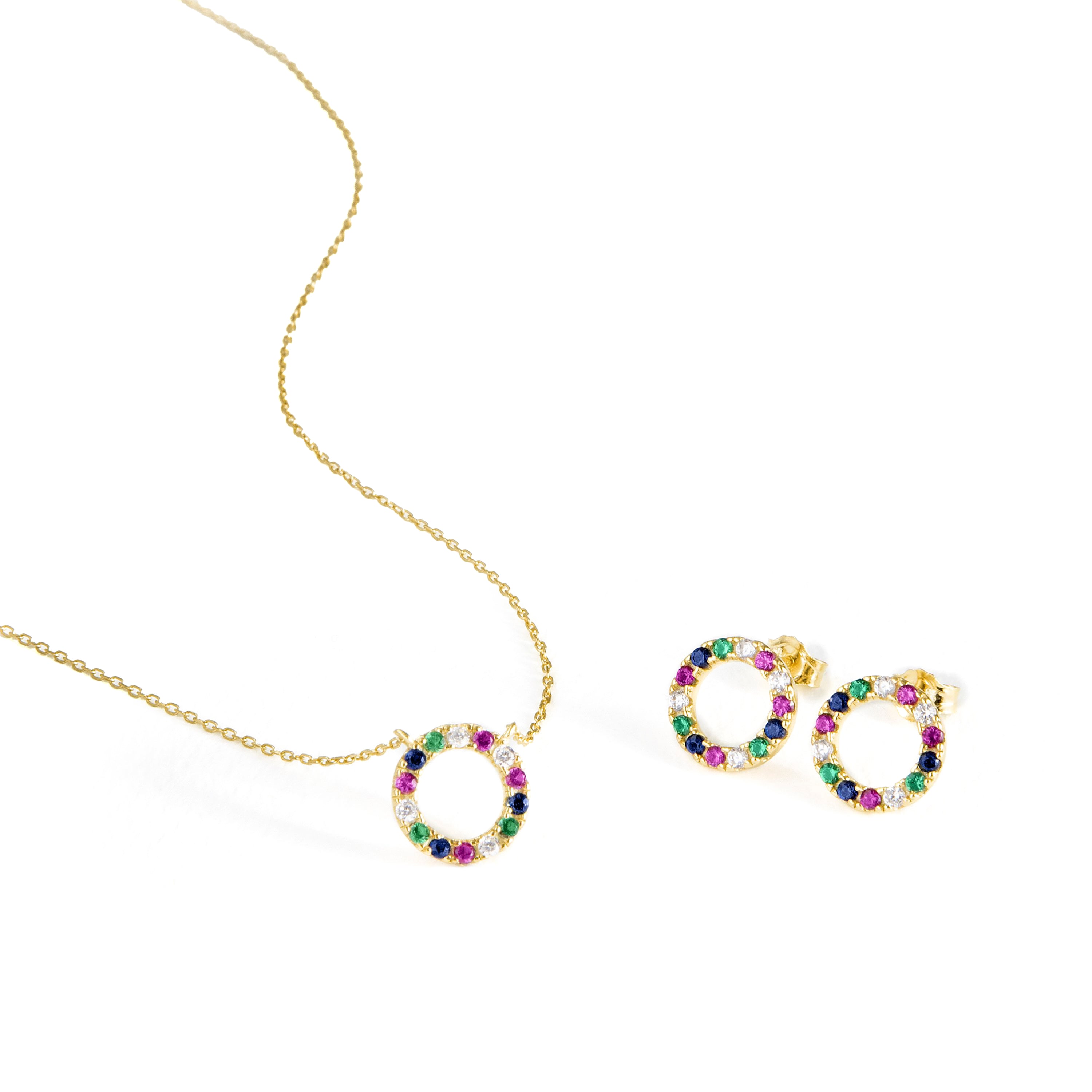 Conjuntos de Prata de Lei 925 com Zircónia Multicolor acabamento em ouro amarelo 18K - Machi
