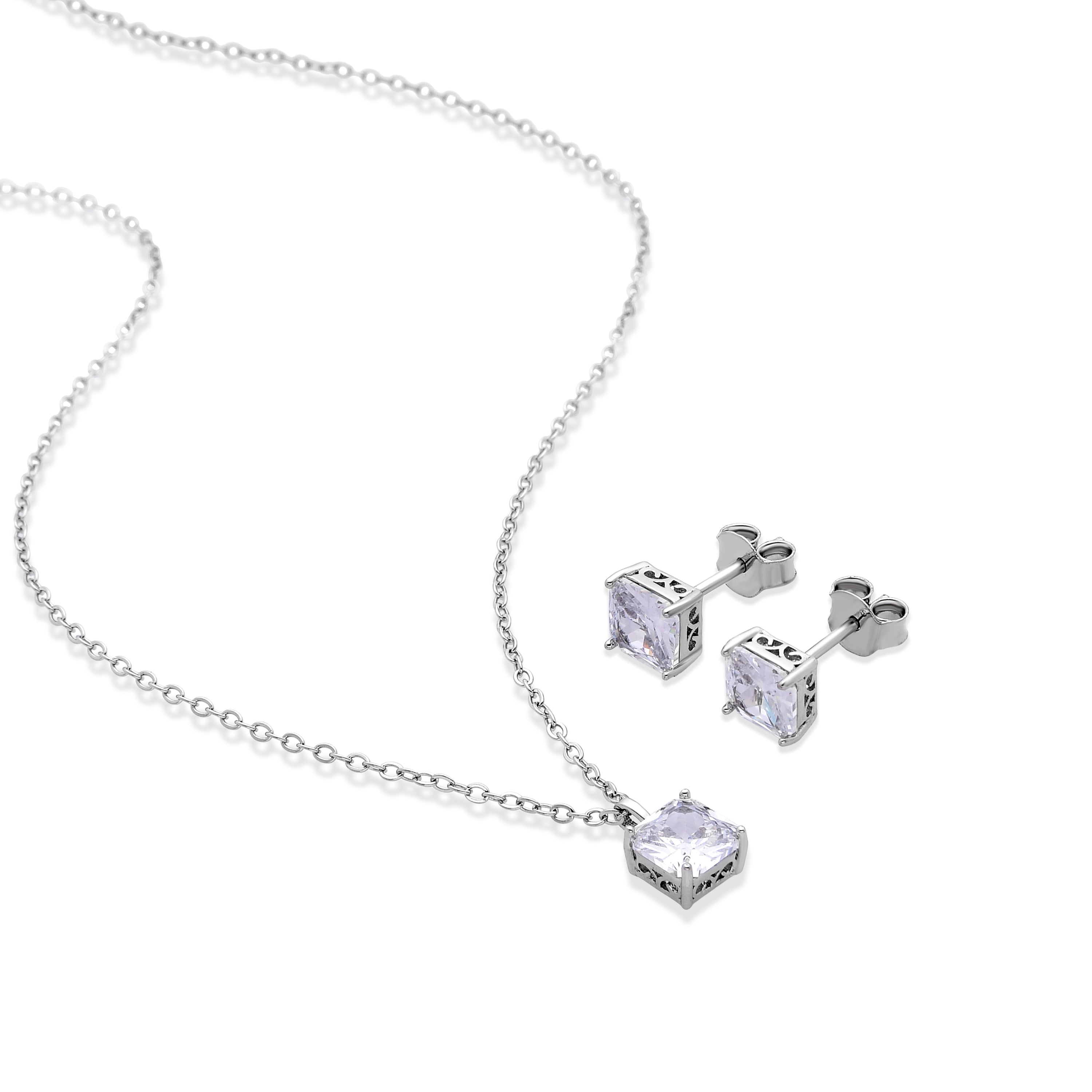 925 Sterling Silver Sets with Brilliant Cubic Zirconia Rhodium Finish - Jacue