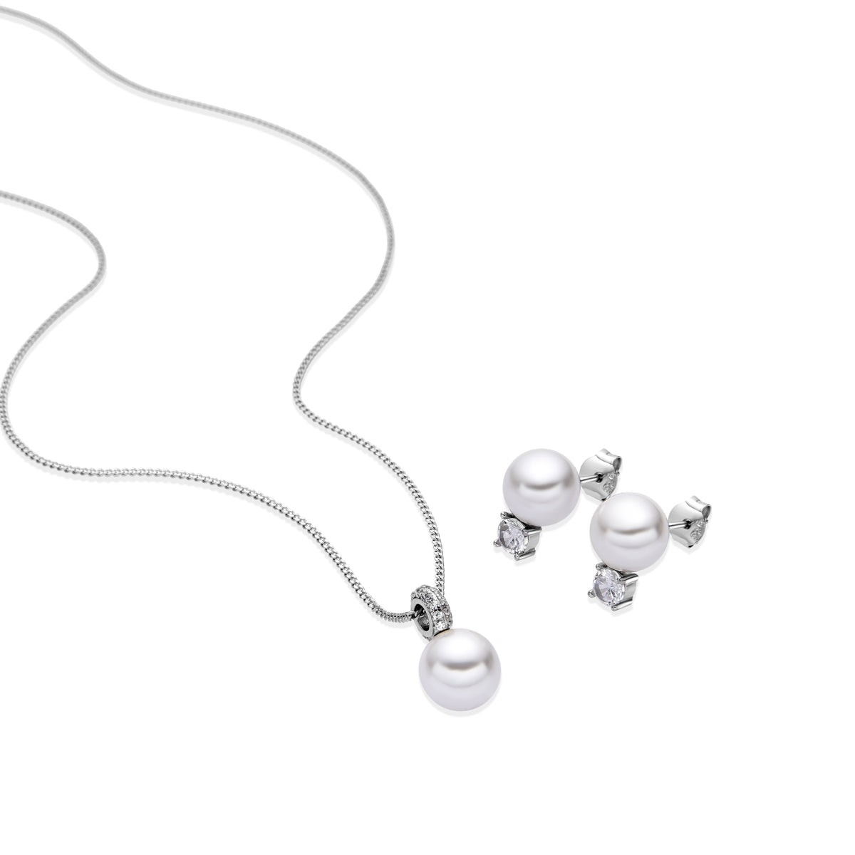 Set di Argento Sterling 925 con Perla Bianca finitura rodio - Bemith