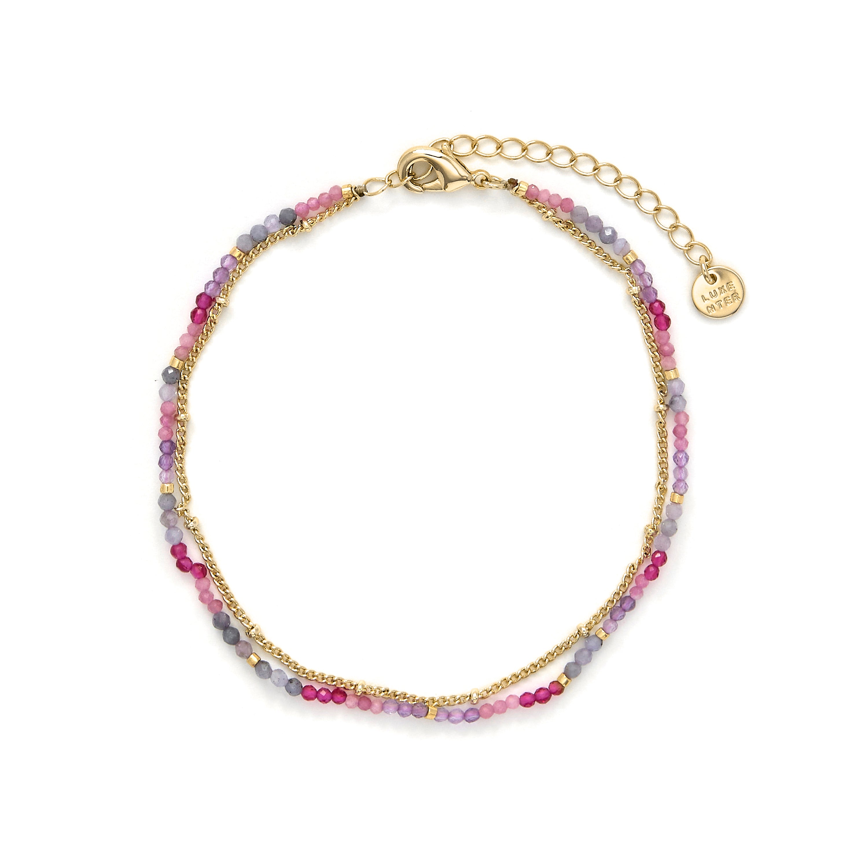 Tobillera de Cristal Morado acabado en oro amarillo de 18K - Miwa