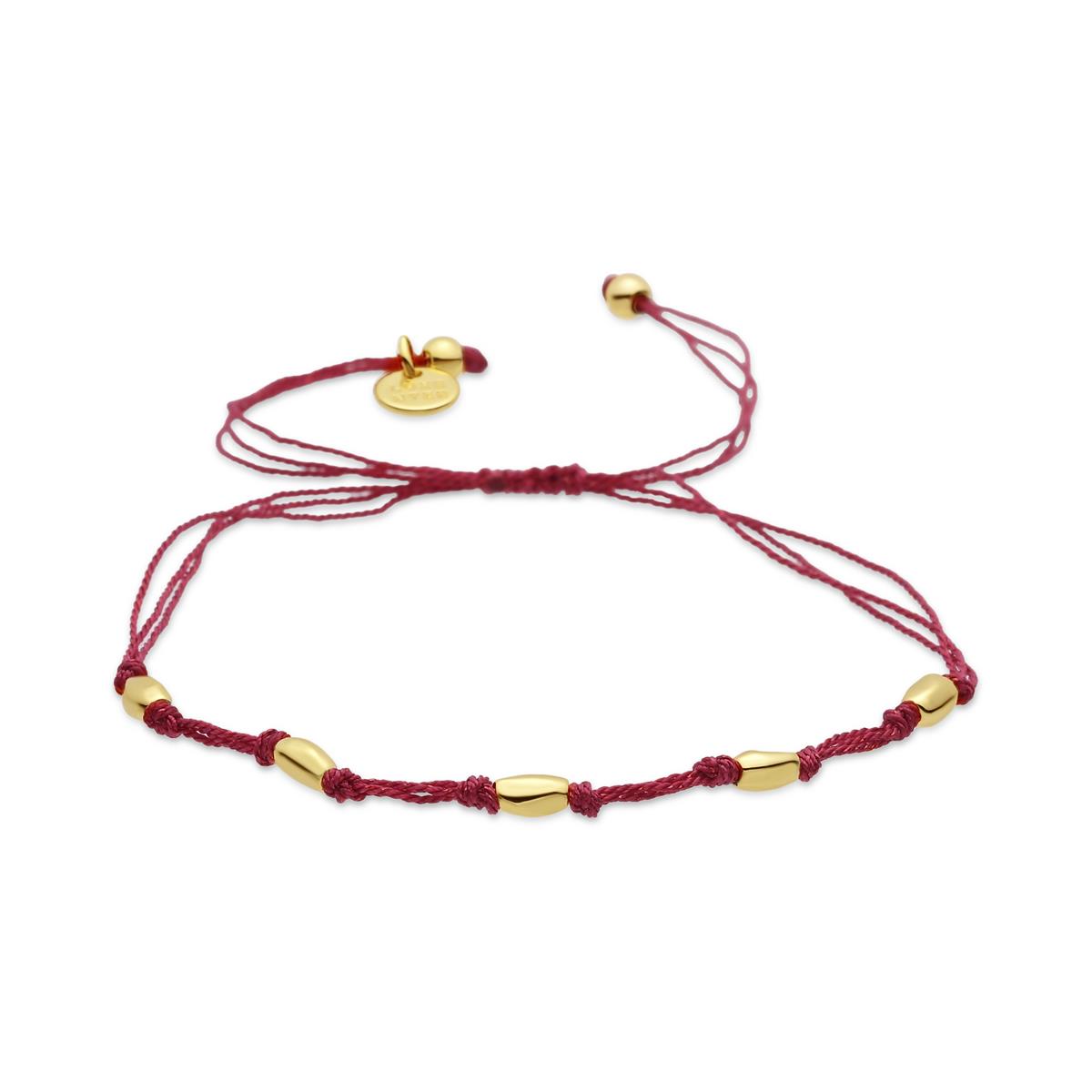 Red Metal Alloy and Cotton Anklet with Rhodium Finish - Buawe