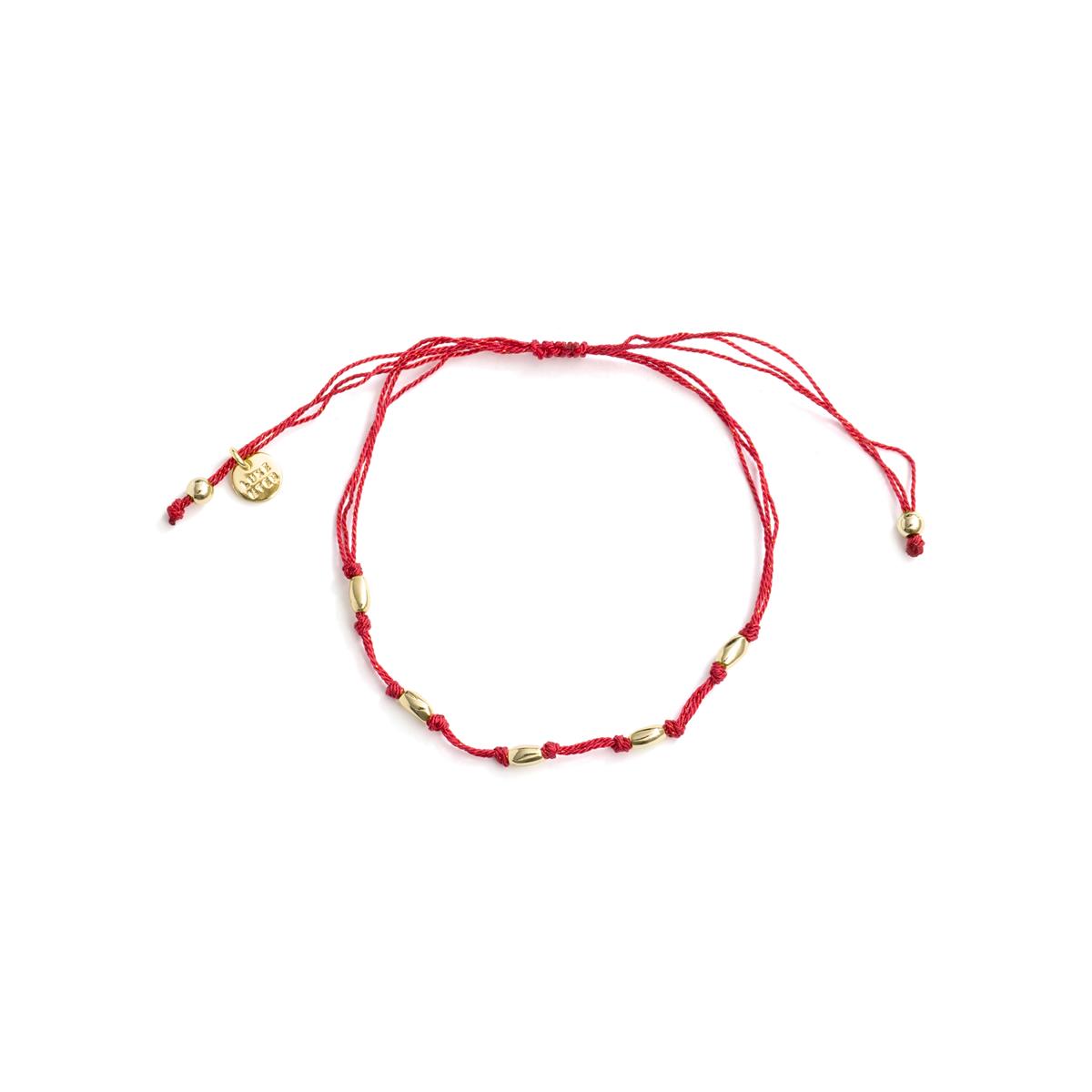 Red Metal Alloy and Cotton Anklet with Rhodium Finish - Buawe