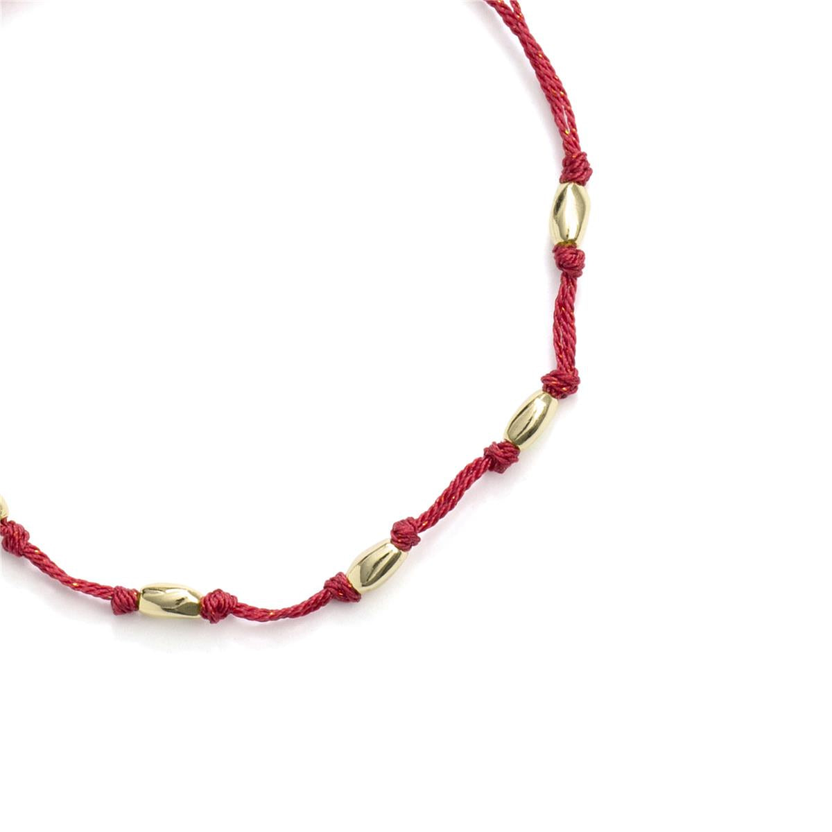 Red Metal Alloy and Cotton Anklet with Rhodium Finish - Buawe