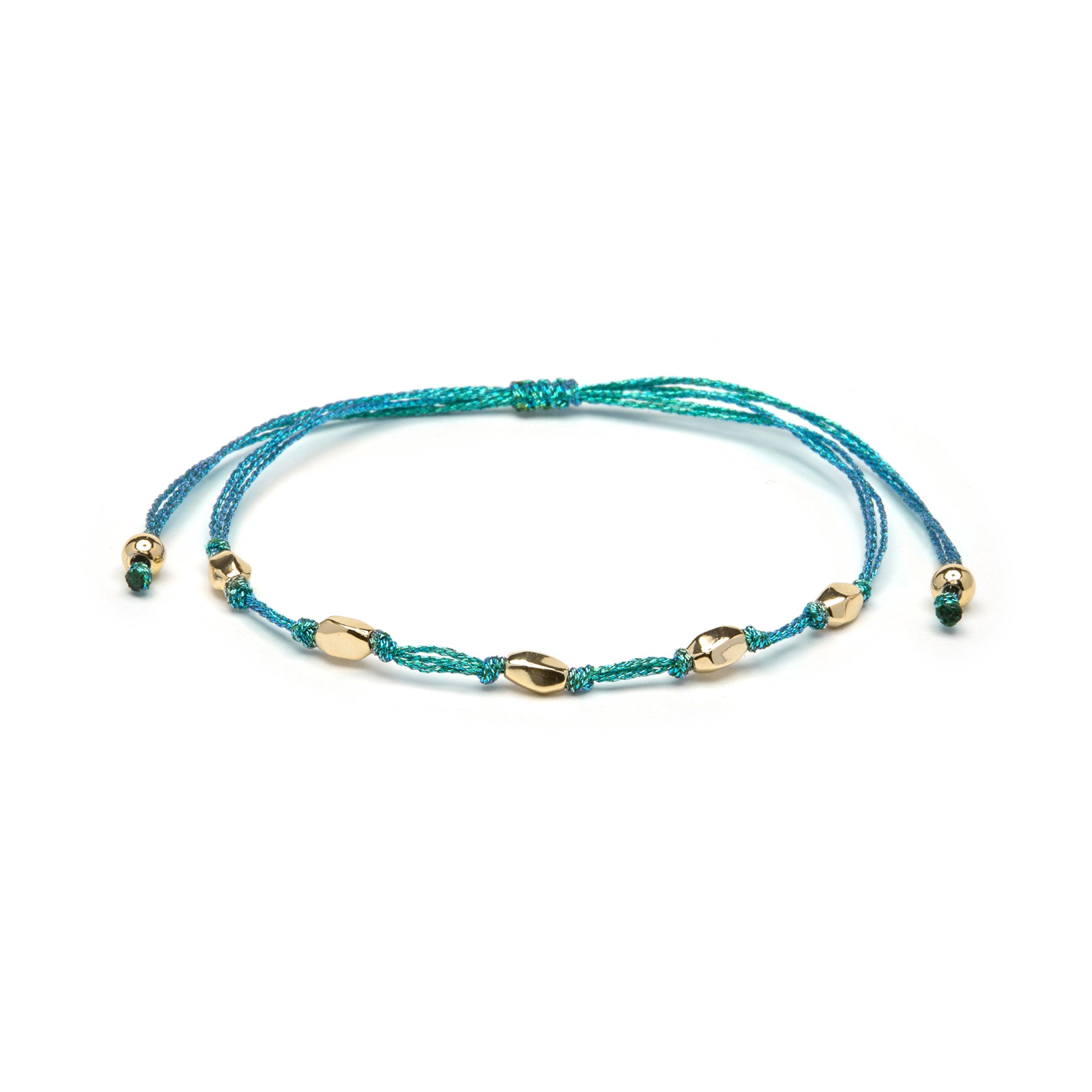 Green Cotton Bracelet finished in 18k Yellow Gold - Buawe
