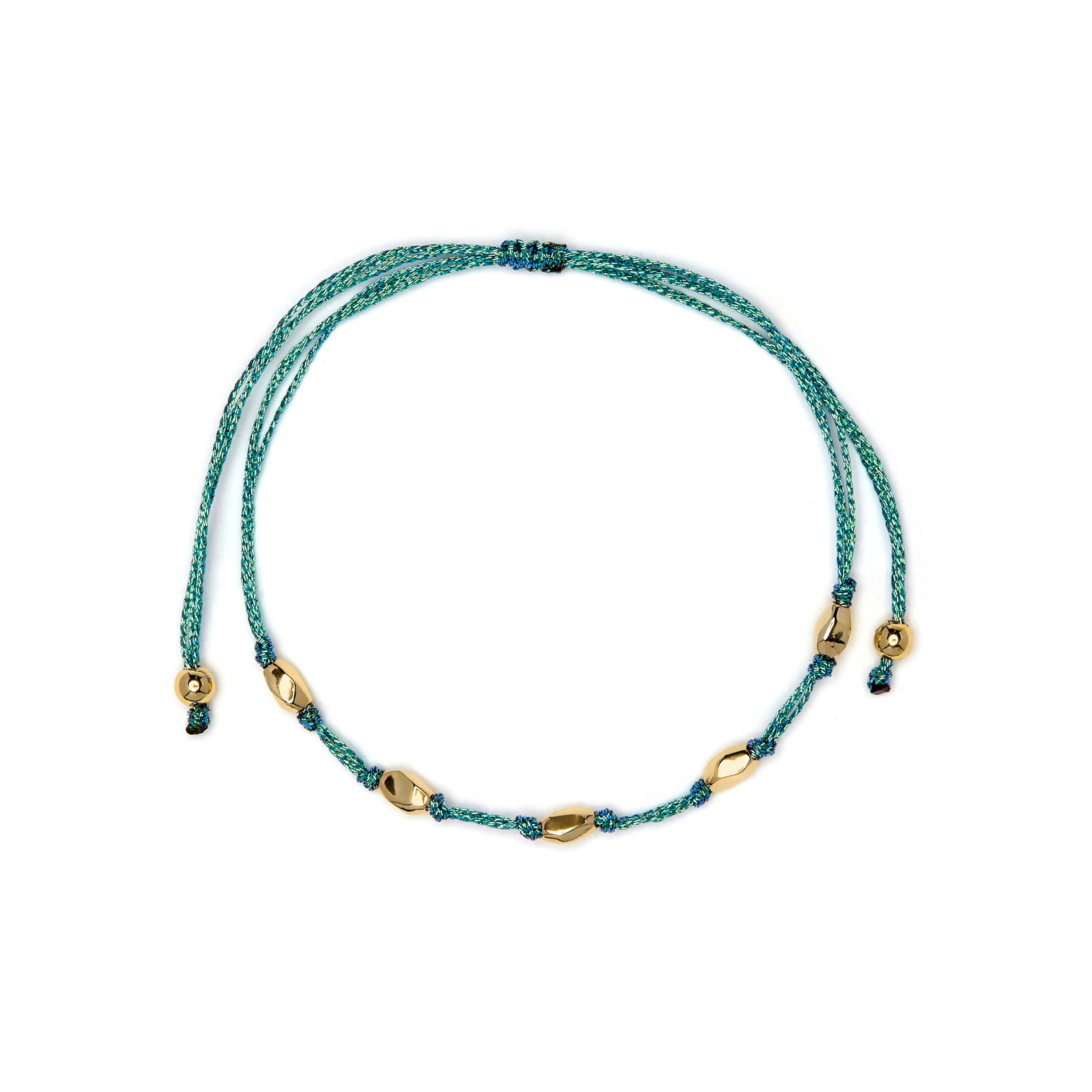 Green Cotton Bracelet finished in 18k Yellow Gold - Buawe