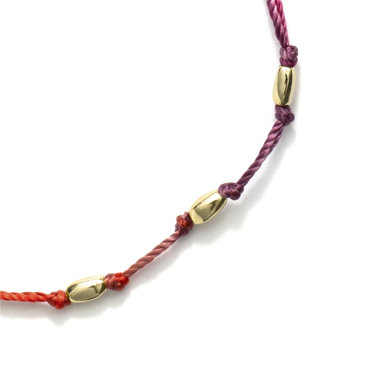 Fußkettchen aus Metalllegierung und lila Baumwolle mit 18-karätiger Gelbgoldbeschichtung - Buawe