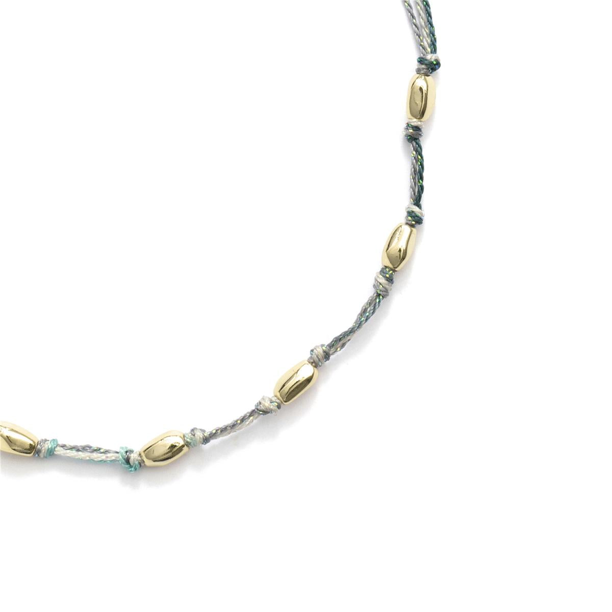Fußkettchen aus Metalllegierung und dunkelgrünem Baumwollstoff mit Rhodium-Finish - Buawe