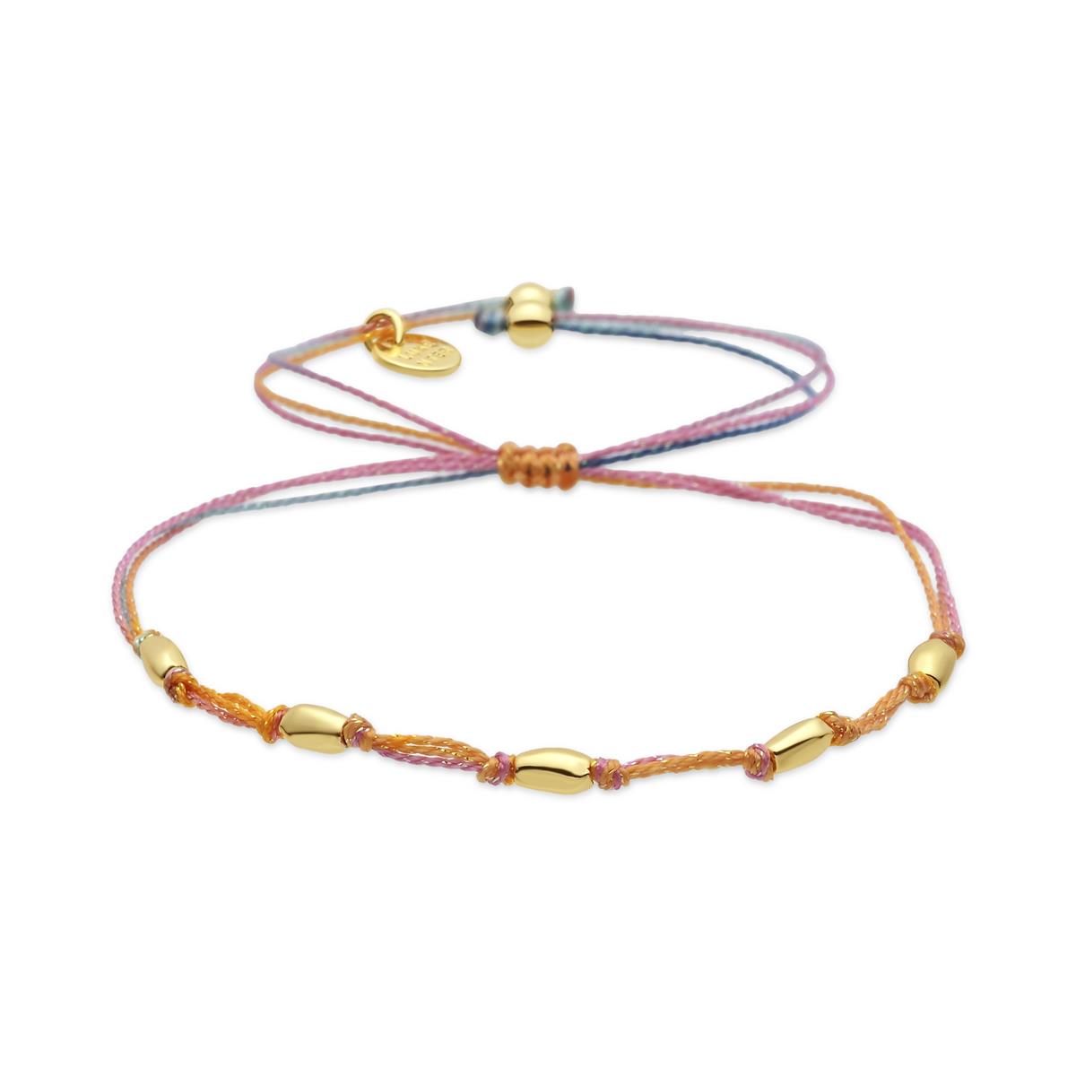 18k Yellow Gold Finish Multicolor Metal Alloy and Cotton Ankle Bracelet - Buawe
