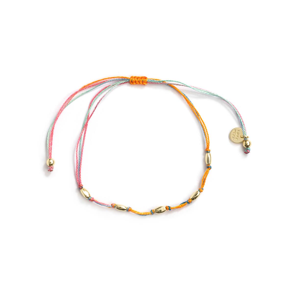 18k Yellow Gold Finish Multicolor Metal Alloy and Cotton Ankle Bracelet - Buawe