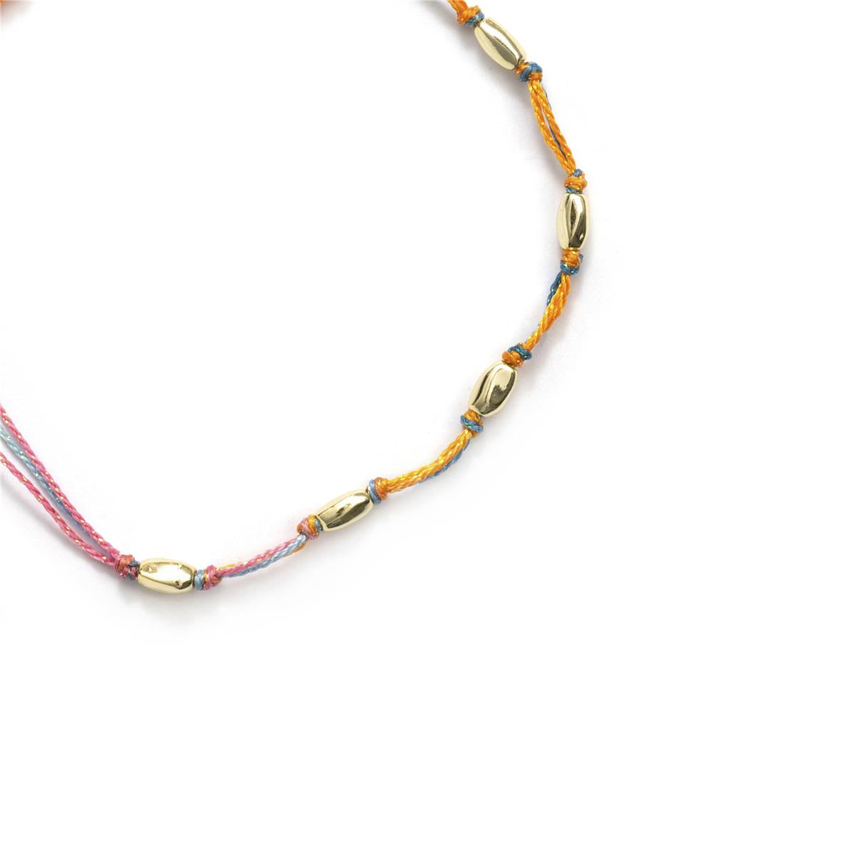 18k Yellow Gold Finish Multicolor Metal Alloy and Cotton Ankle Bracelet - Buawe