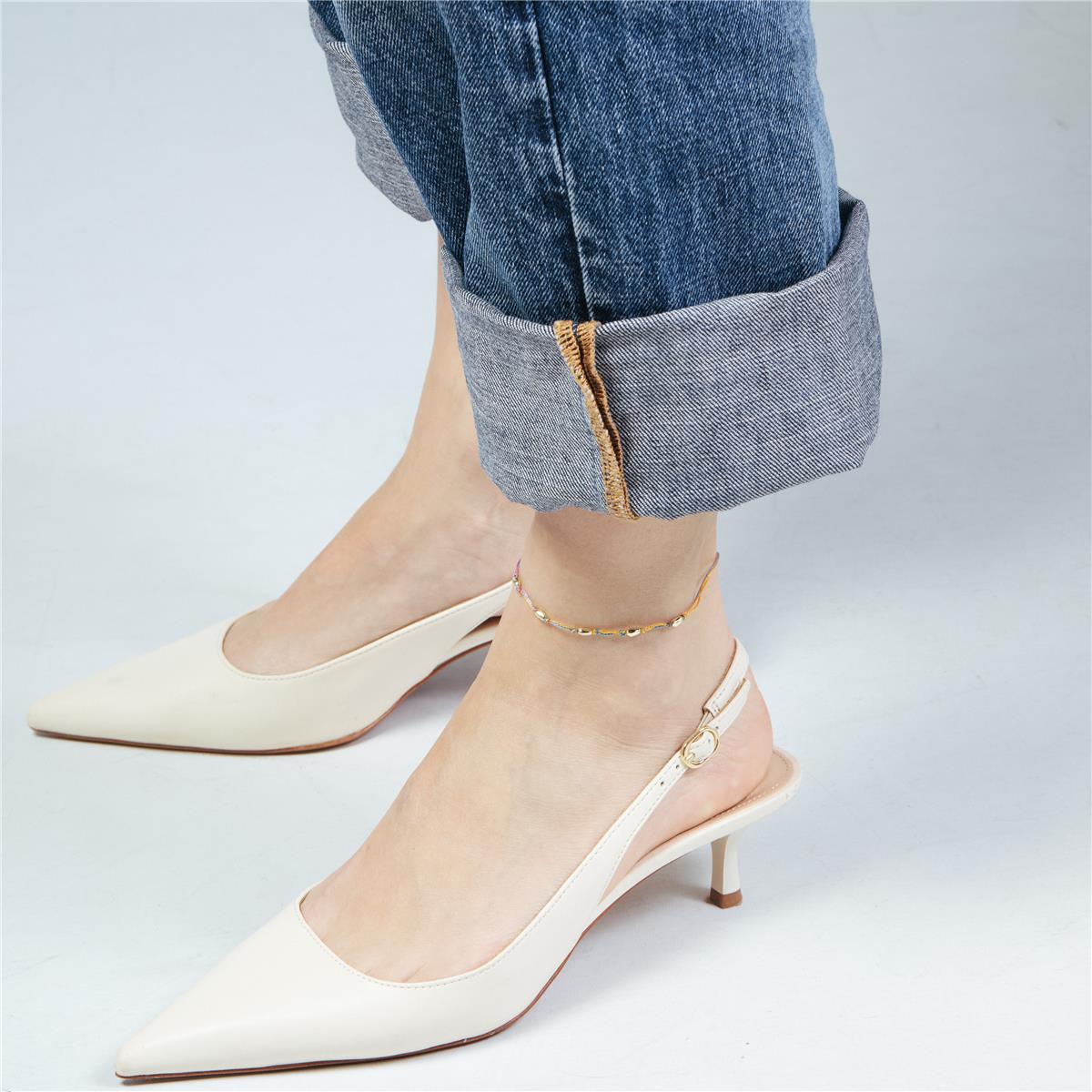 18k Yellow Gold Finish Multicolor Metal Alloy and Cotton Ankle Bracelet - Buawe
