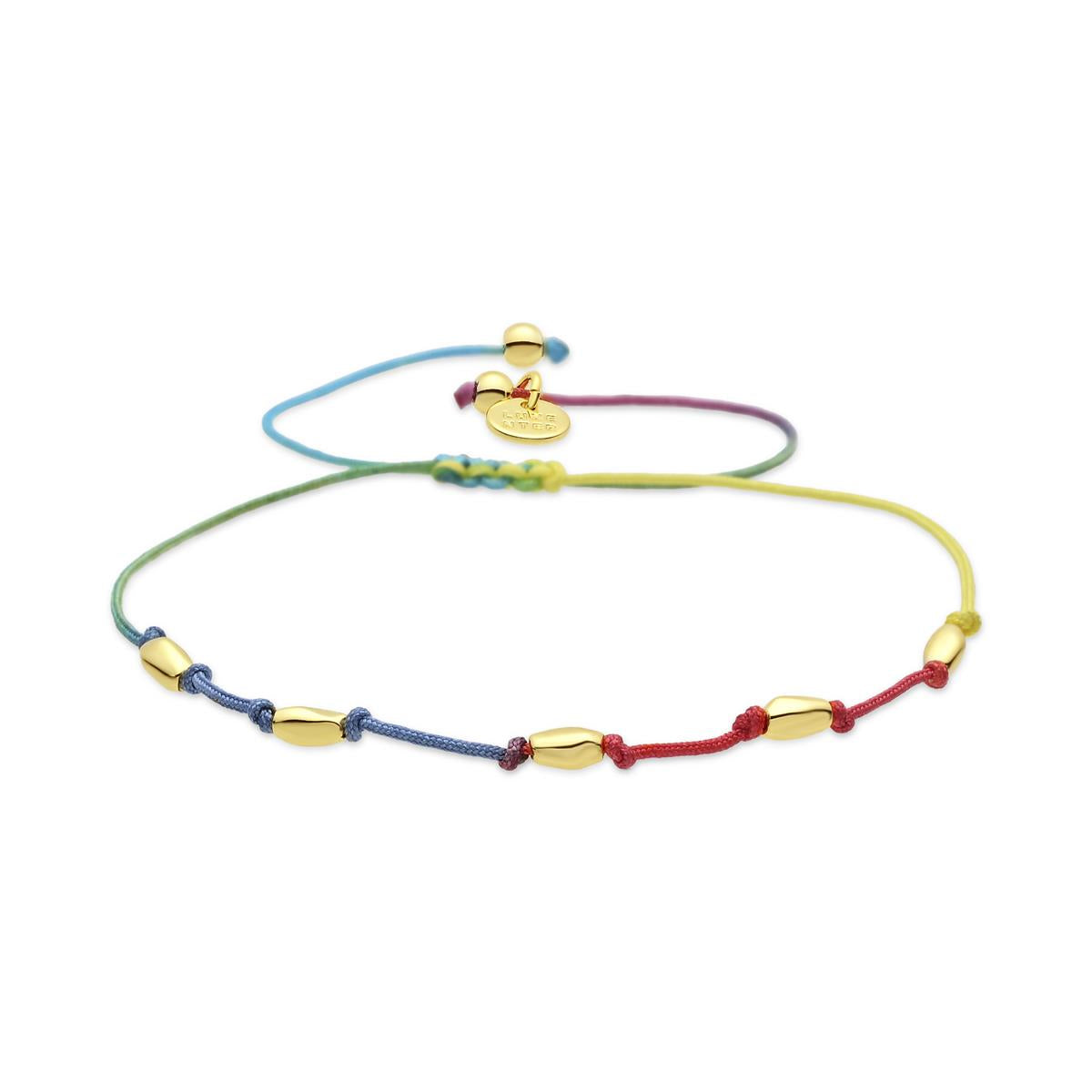 18k Yellow Gold Finished Multicolor Fluorescent Metal Alloy and Cotton Ankle Bracelet - Buawe