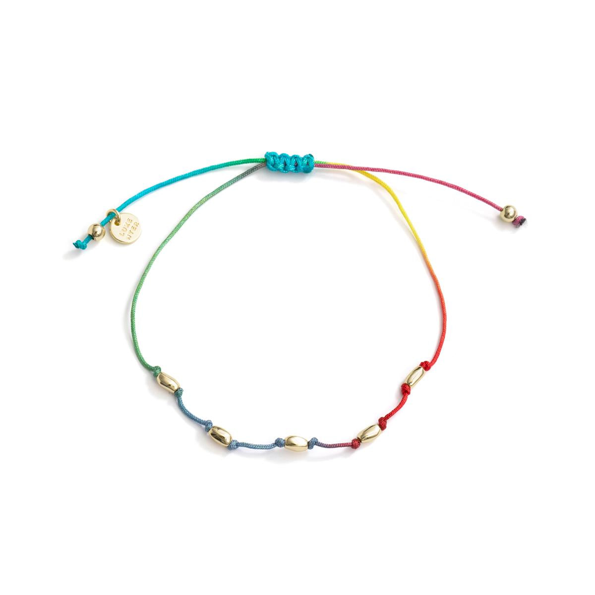 18k Yellow Gold Finished Multicolor Fluorescent Metal Alloy and Cotton Ankle Bracelet - Buawe
