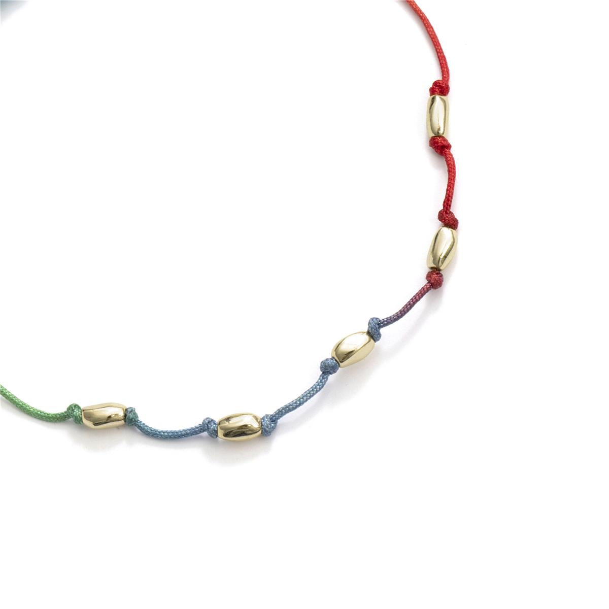 18k Yellow Gold Finished Multicolor Fluorescent Metal Alloy and Cotton Ankle Bracelet - Buawe