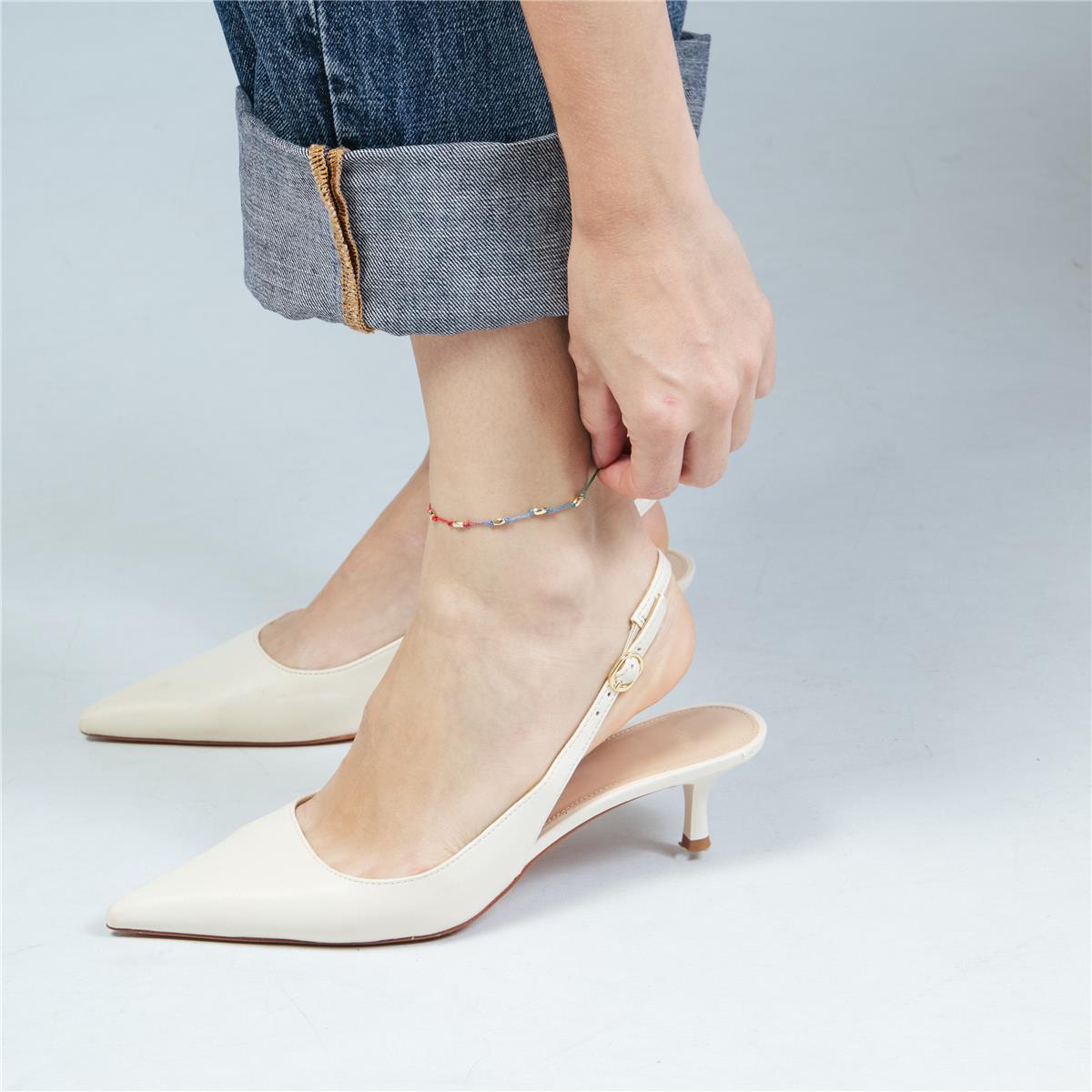 18k Yellow Gold Finished Multicolor Fluorescent Metal Alloy and Cotton Ankle Bracelet - Buawe