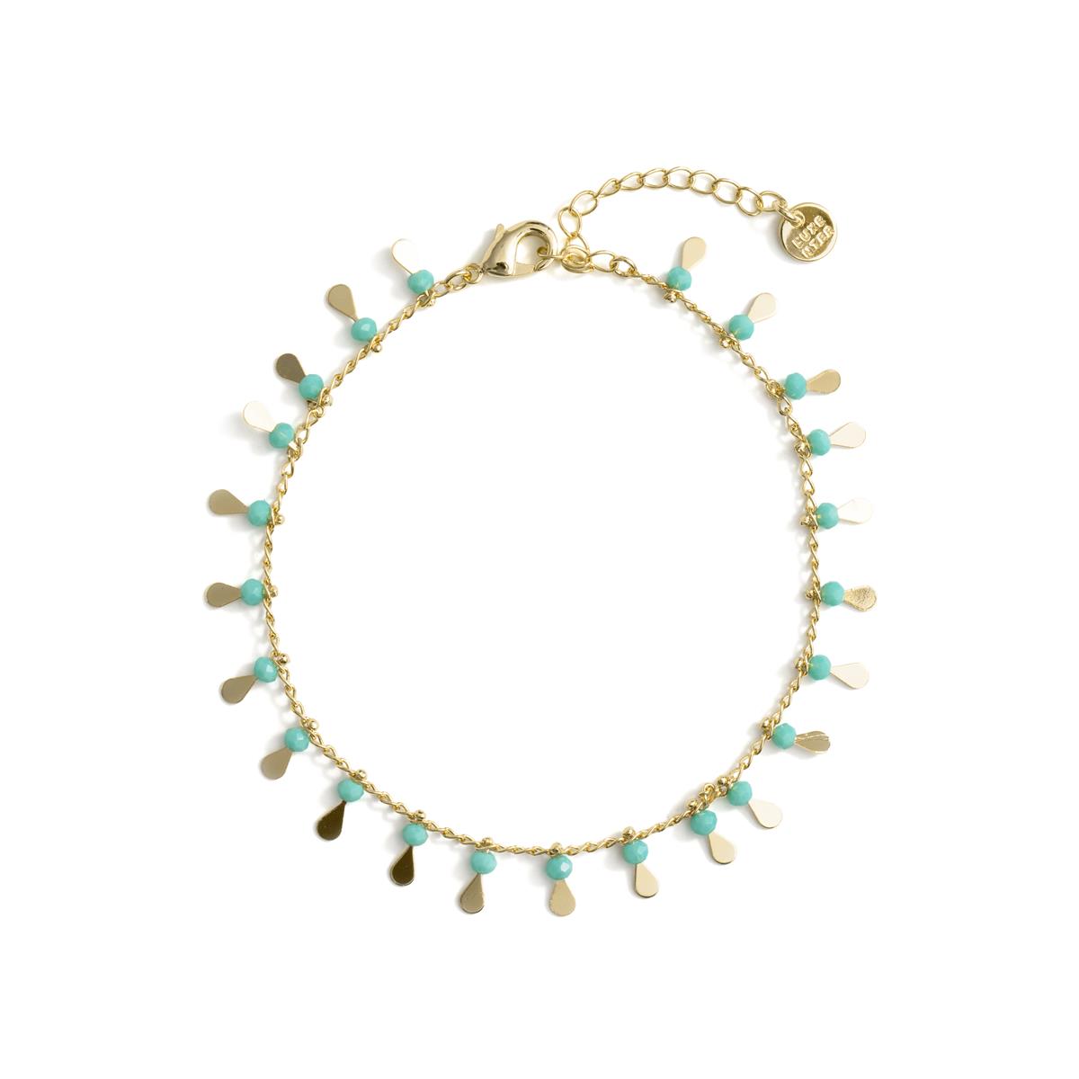 Fußkettchen aus Metalllegierung und blauem Kristall mit 18k Gelbgold-Finish - Cahuit
