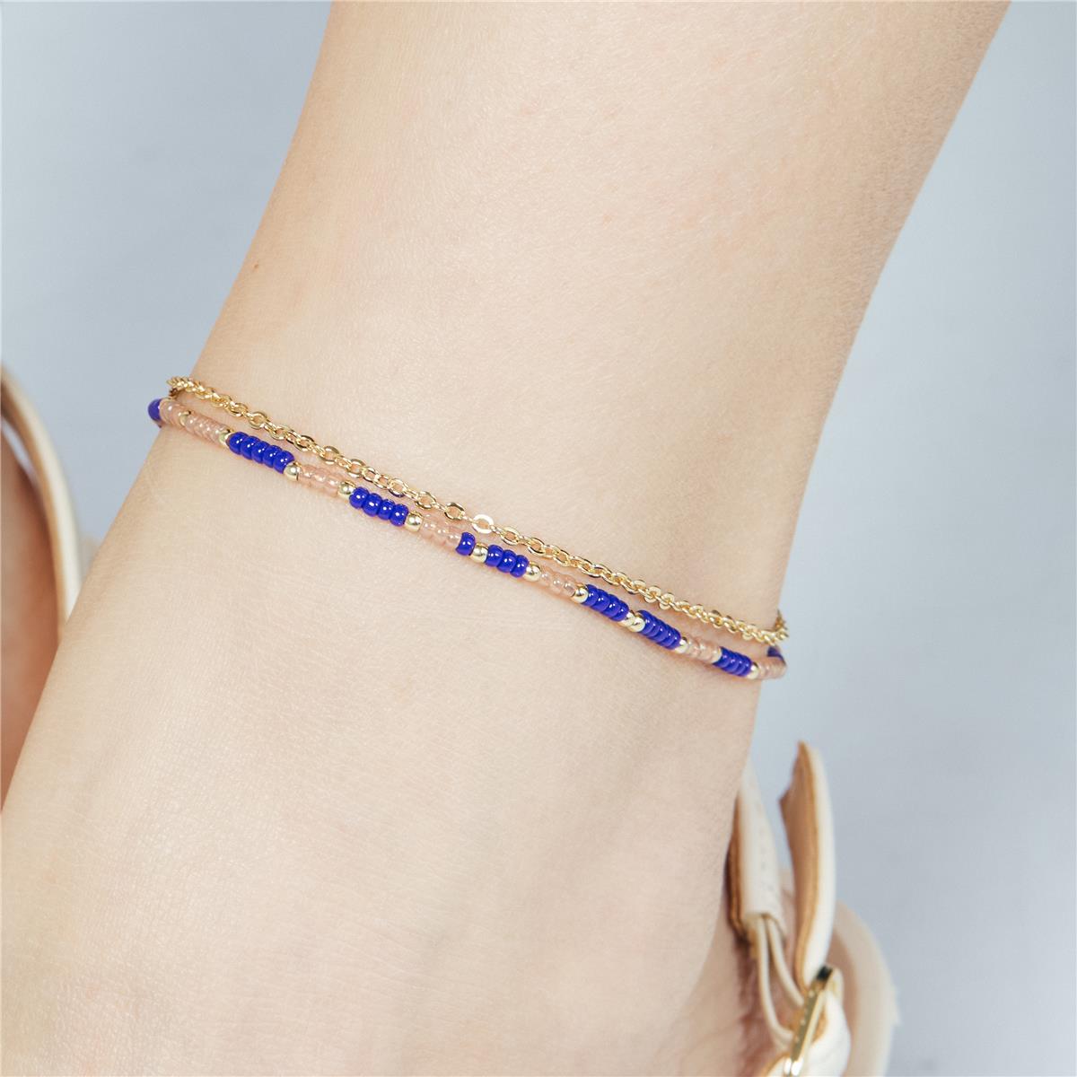 Fußkettchen aus Metalllegierung und dunkelblauem Kristall mit Rhodium-Finish - Zasau