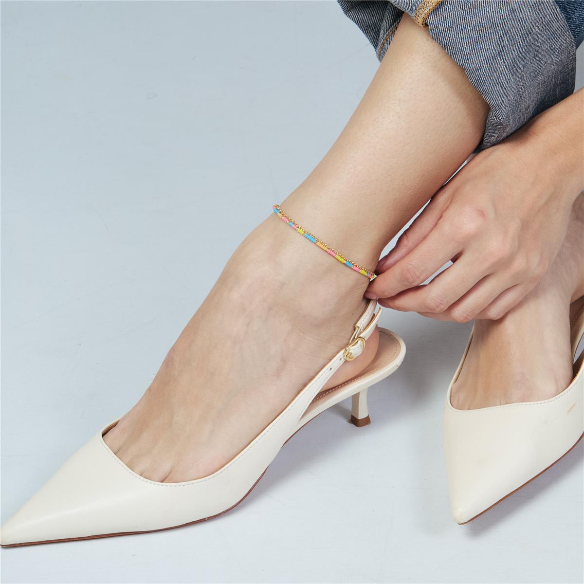 18k Yellow Gold Finished Yellow Crystal and Metal Alloy Ankle Bracelet - Zasau
