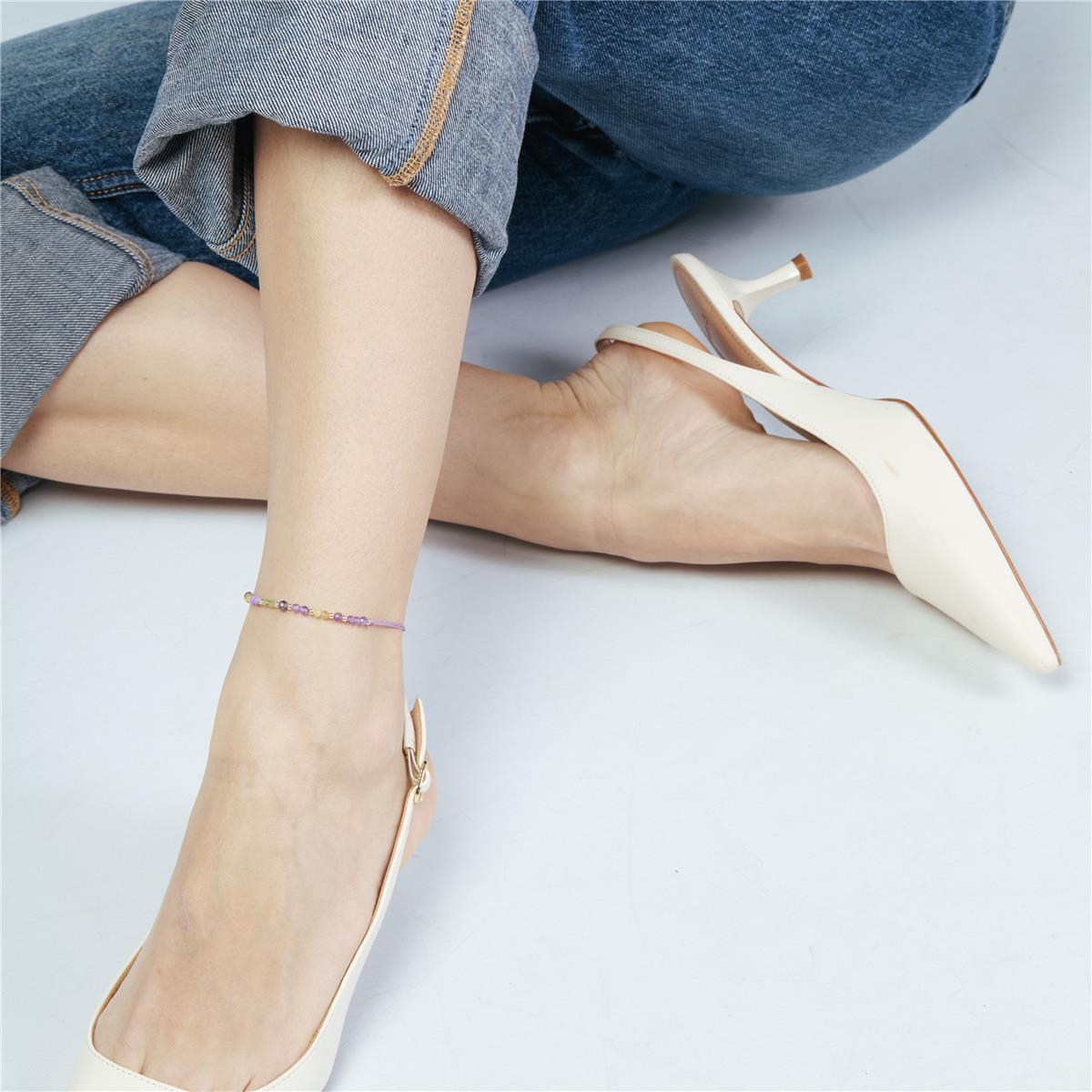 18k Yellow Gold Finished Gray Metal Alloy and Crystal Ankle Bracelet - Ophus