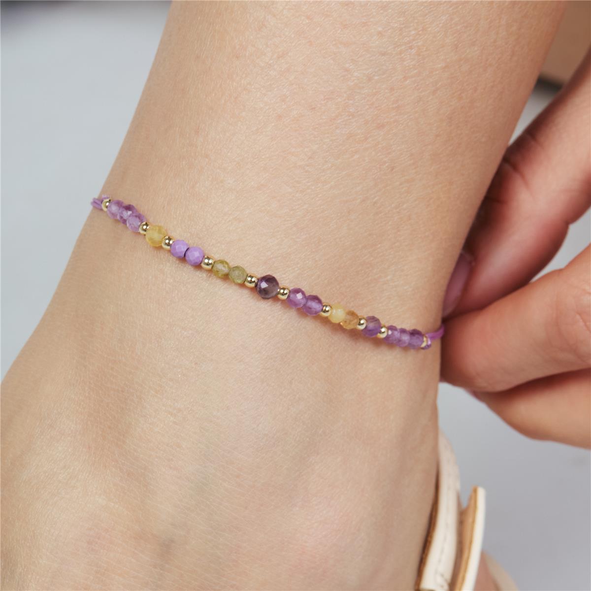 18k Yellow Gold Finished Gray Metal Alloy and Crystal Ankle Bracelet - Ophus