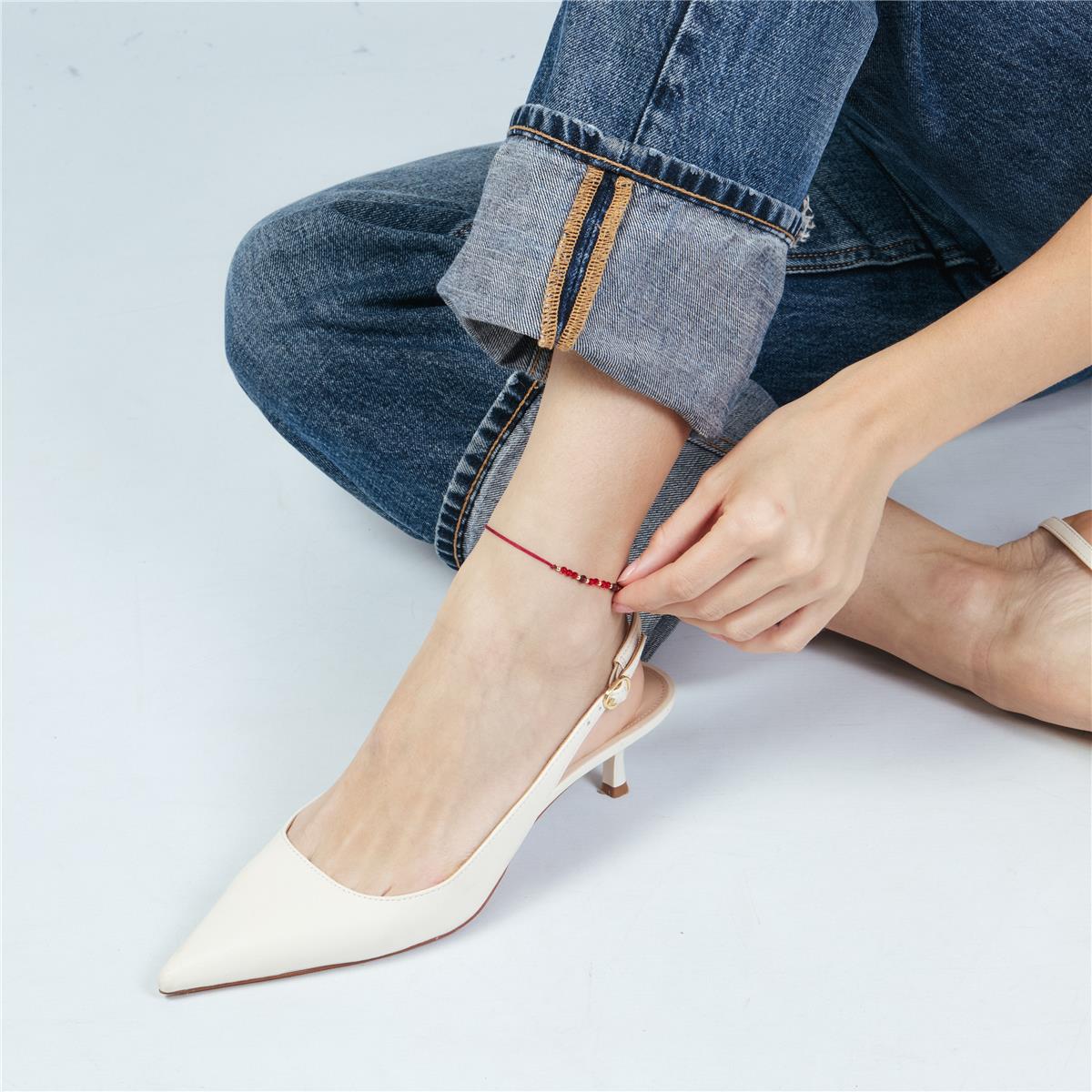 18k Yellow Gold Finished Metal Alloy and Red Crystal Ankle Bracelet - Itnej