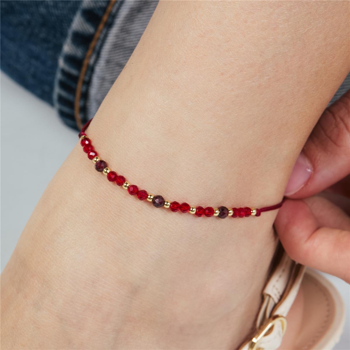 18k Yellow Gold Finished Metal Alloy and Red Crystal Ankle Bracelet - Itnej