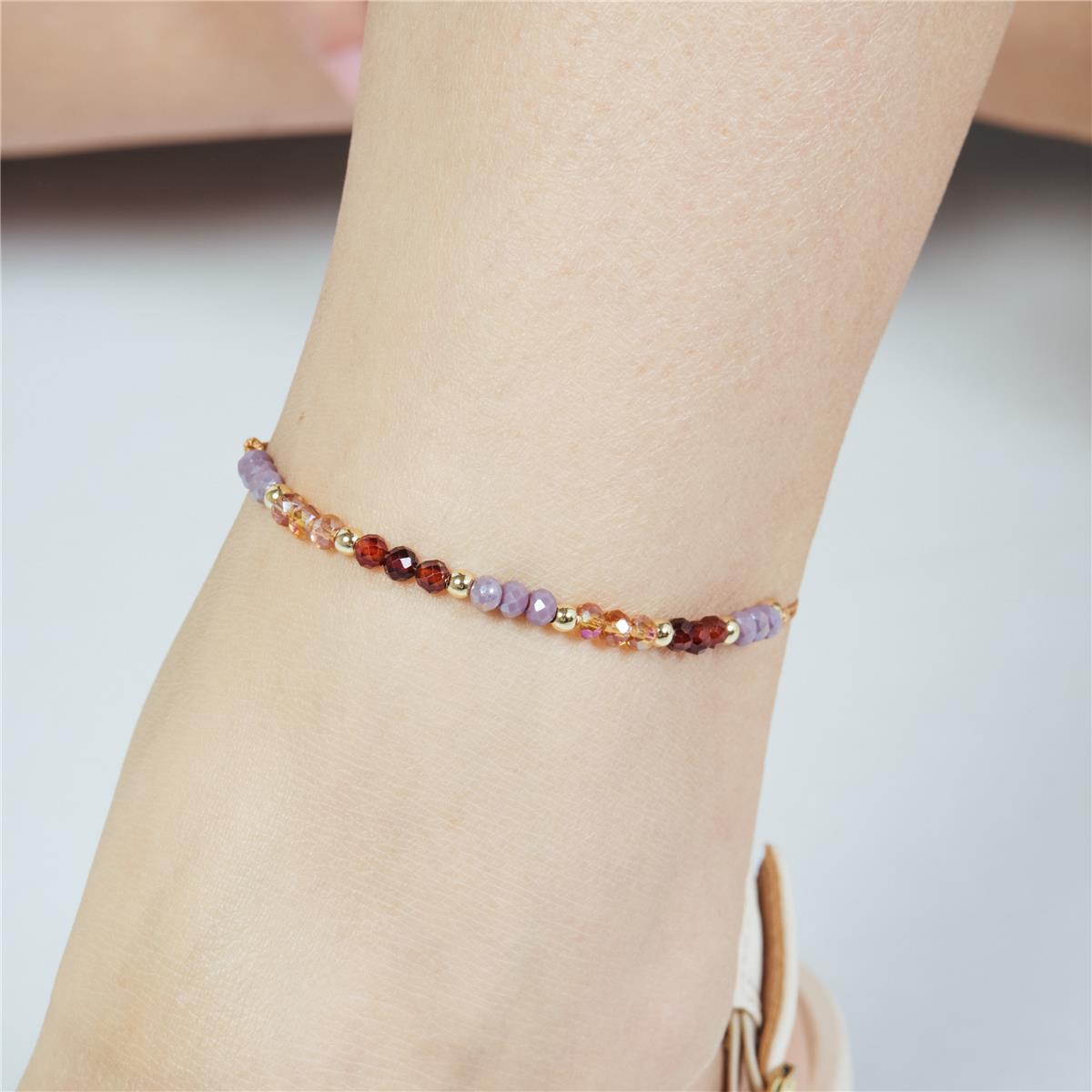 18k Yellow Gold Finished Purple Crystal and Metal Alloy Ankle Bracelet - Itnej