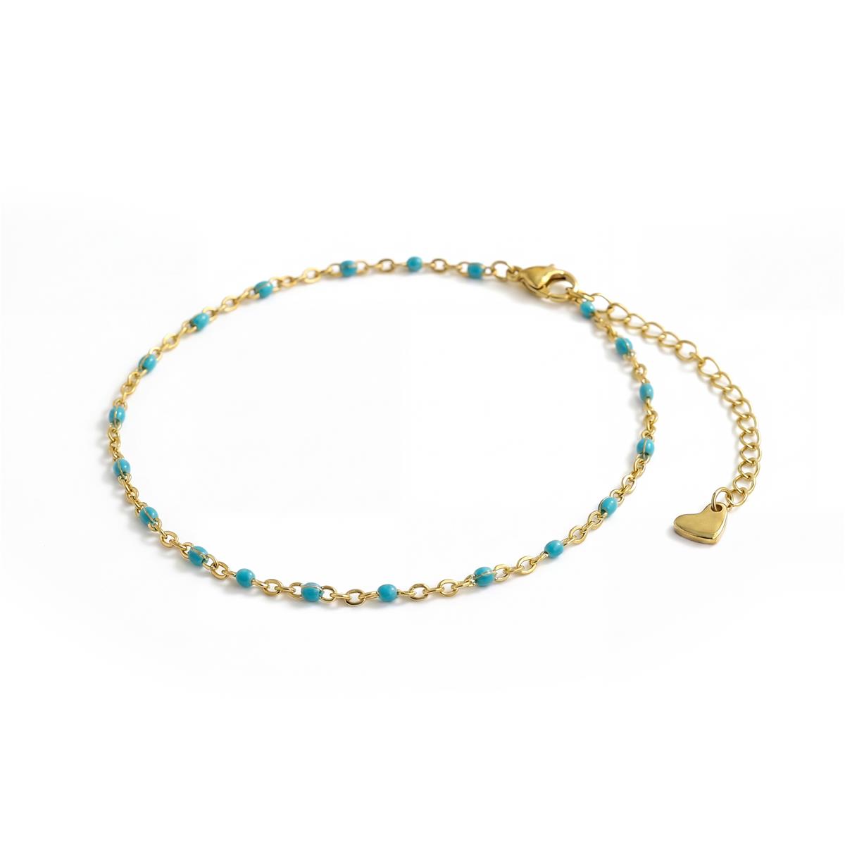 18k Yellow Gold Finished Blue Lacquer and Metal Alloy Ankle Bracelet - Belme