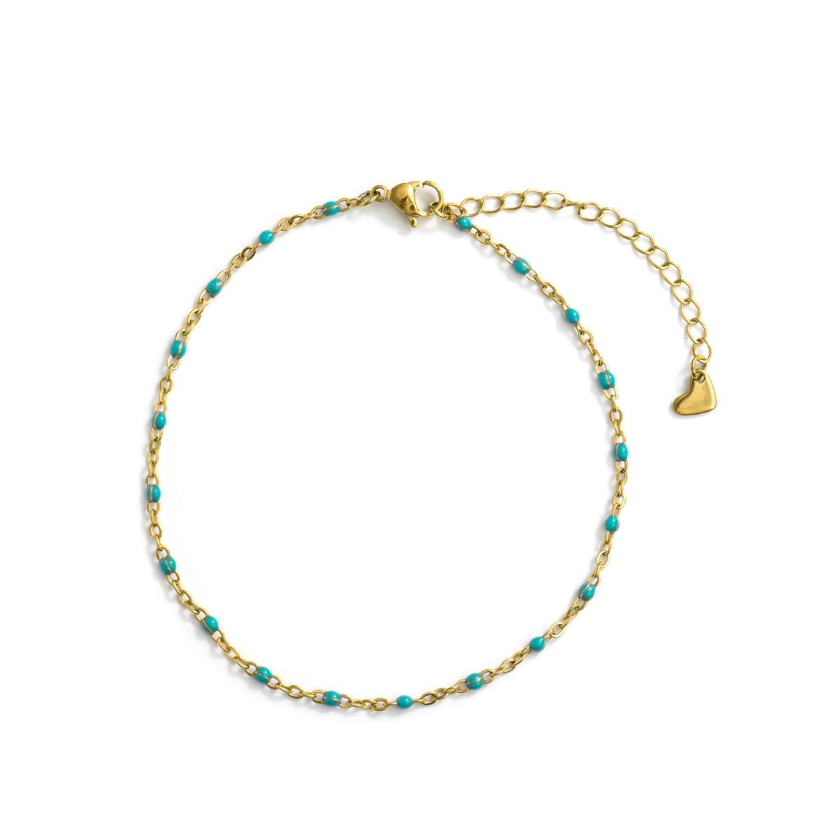 18k Yellow Gold Finished Blue Lacquer and Metal Alloy Ankle Bracelet - Belme