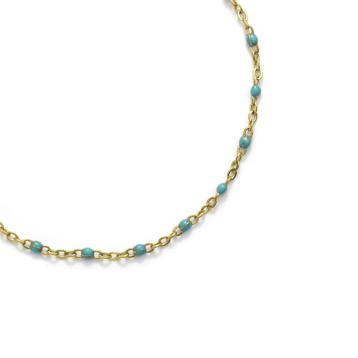 18k Yellow Gold Finished Blue Lacquer and Metal Alloy Ankle Bracelet - Belme