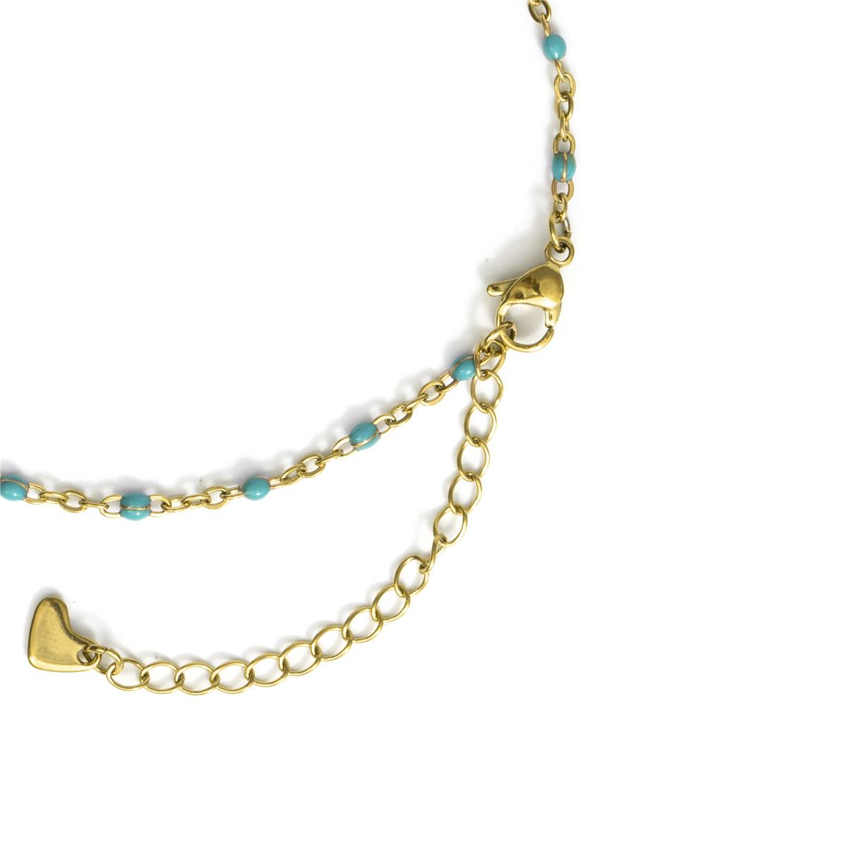 18k Yellow Gold Finished Blue Lacquer and Metal Alloy Ankle Bracelet - Belme