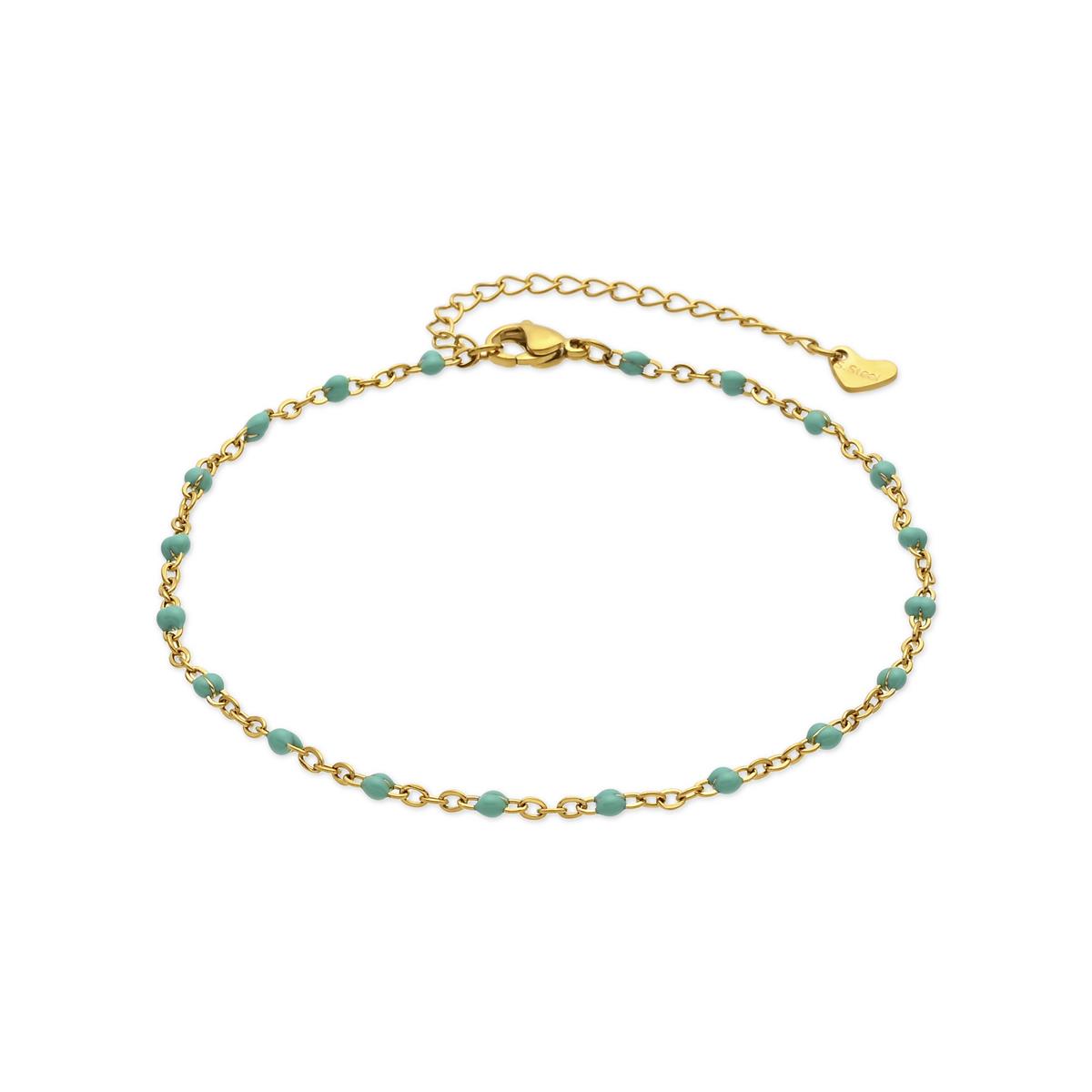 18k Yellow Gold Finished Green Lacquered Metal Alloy Ankle Bracelet - Belme