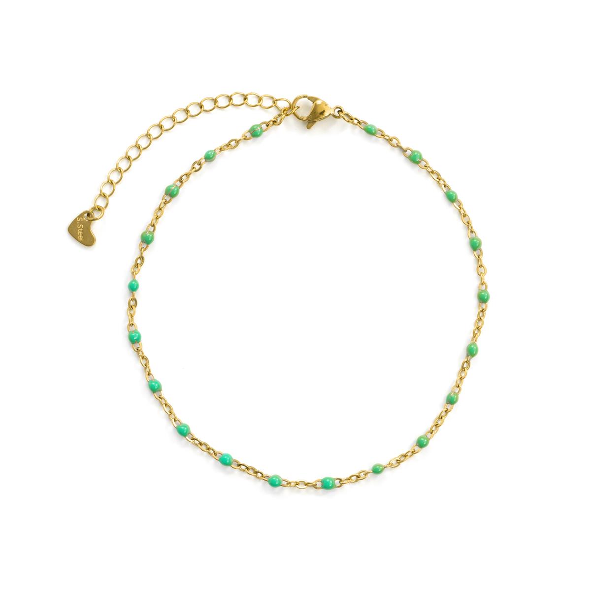 18k Yellow Gold Finished Green Lacquered Metal Alloy Ankle Bracelet - Belme