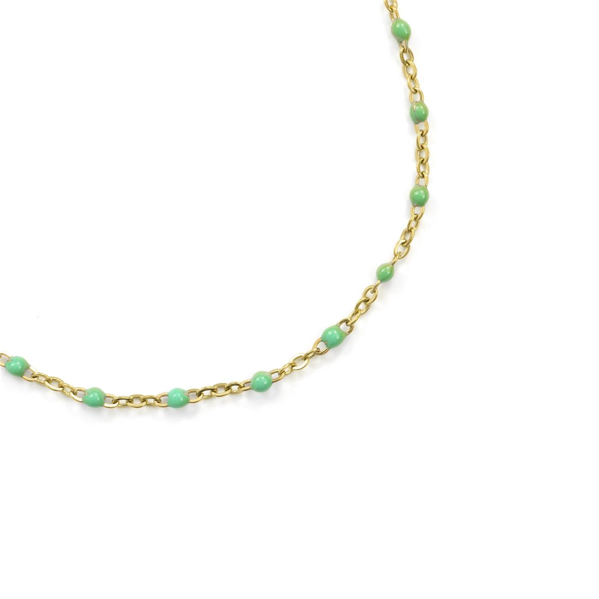 18k Yellow Gold Finished Green Lacquered Metal Alloy Ankle Bracelet - Belme