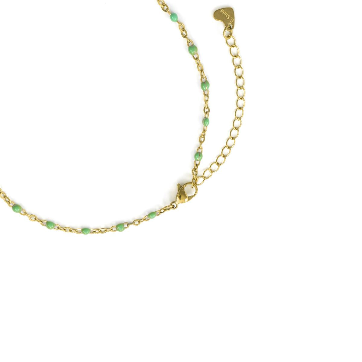 18k Yellow Gold Finished Green Lacquered Metal Alloy Ankle Bracelet - Belme