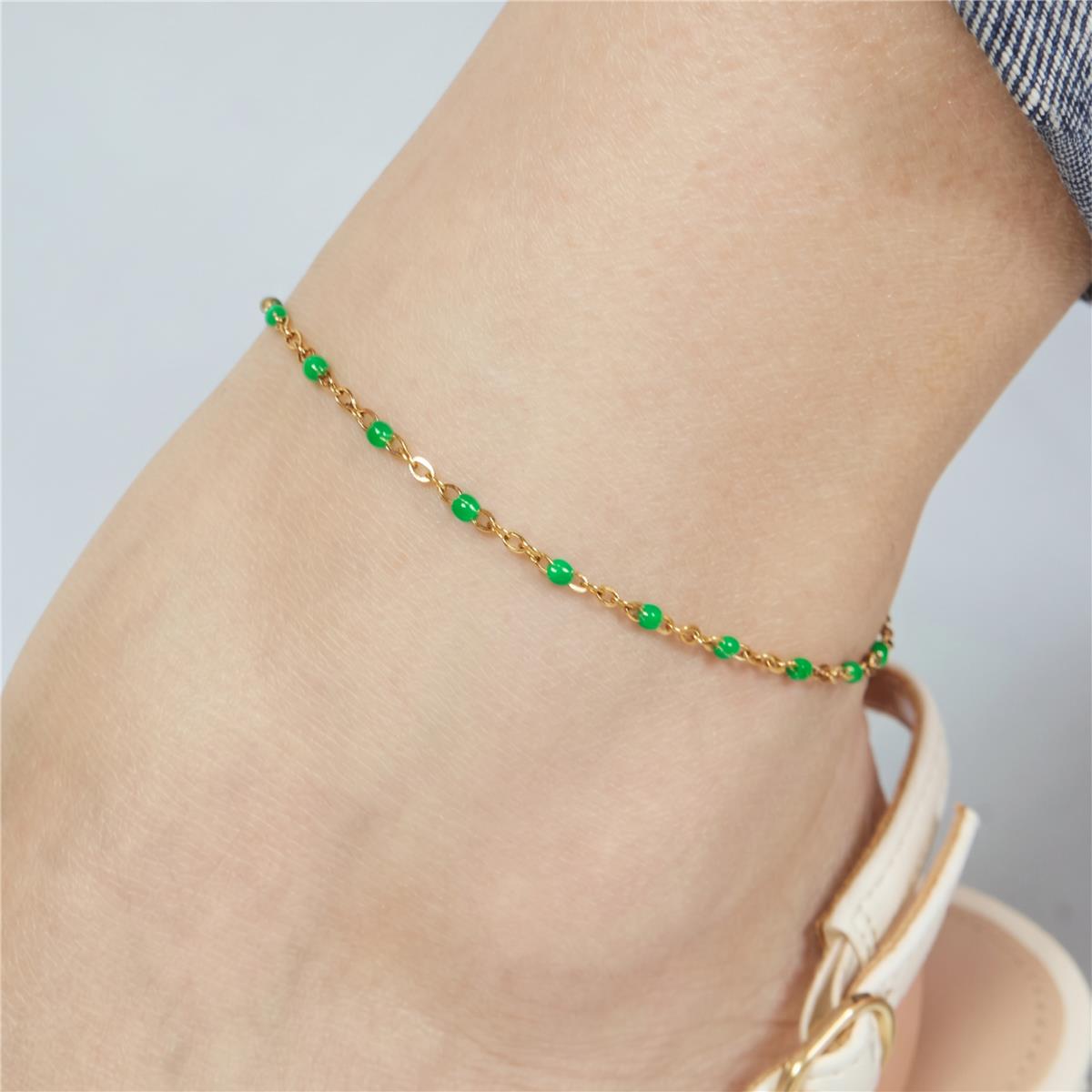 18k Yellow Gold Finished Green Lacquered Metal Alloy Ankle Bracelet - Belme