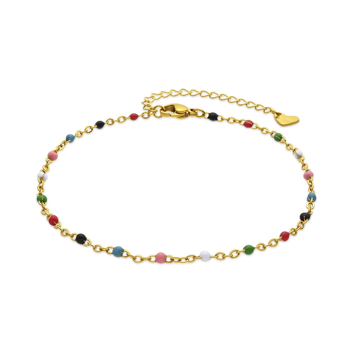 18k Yellow Gold Finished Multicolor Lacquered Metal Alloy Ankle Bracelet - Belme