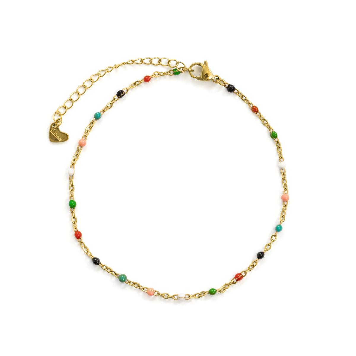 18k Yellow Gold Finished Multicolor Lacquered Metal Alloy Ankle Bracelet - Belme