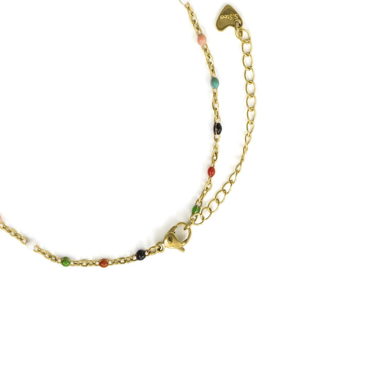18k Yellow Gold Finished Multicolor Lacquered Metal Alloy Ankle Bracelet - Belme