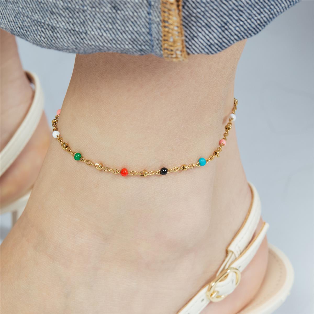 18k Yellow Gold Finished Multicolor Lacquered Metal Alloy Ankle Bracelet - Belme