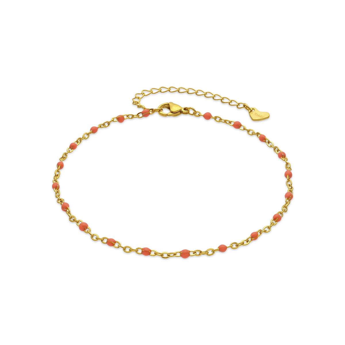 18k Yellow Gold Finished Orange Lacquer and Metal Alloy Ankle Bracelet - Belme