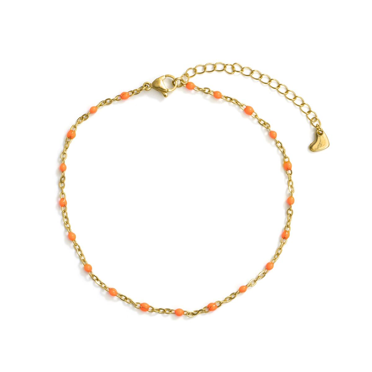 18k Yellow Gold Finished Orange Lacquer and Metal Alloy Ankle Bracelet - Belme