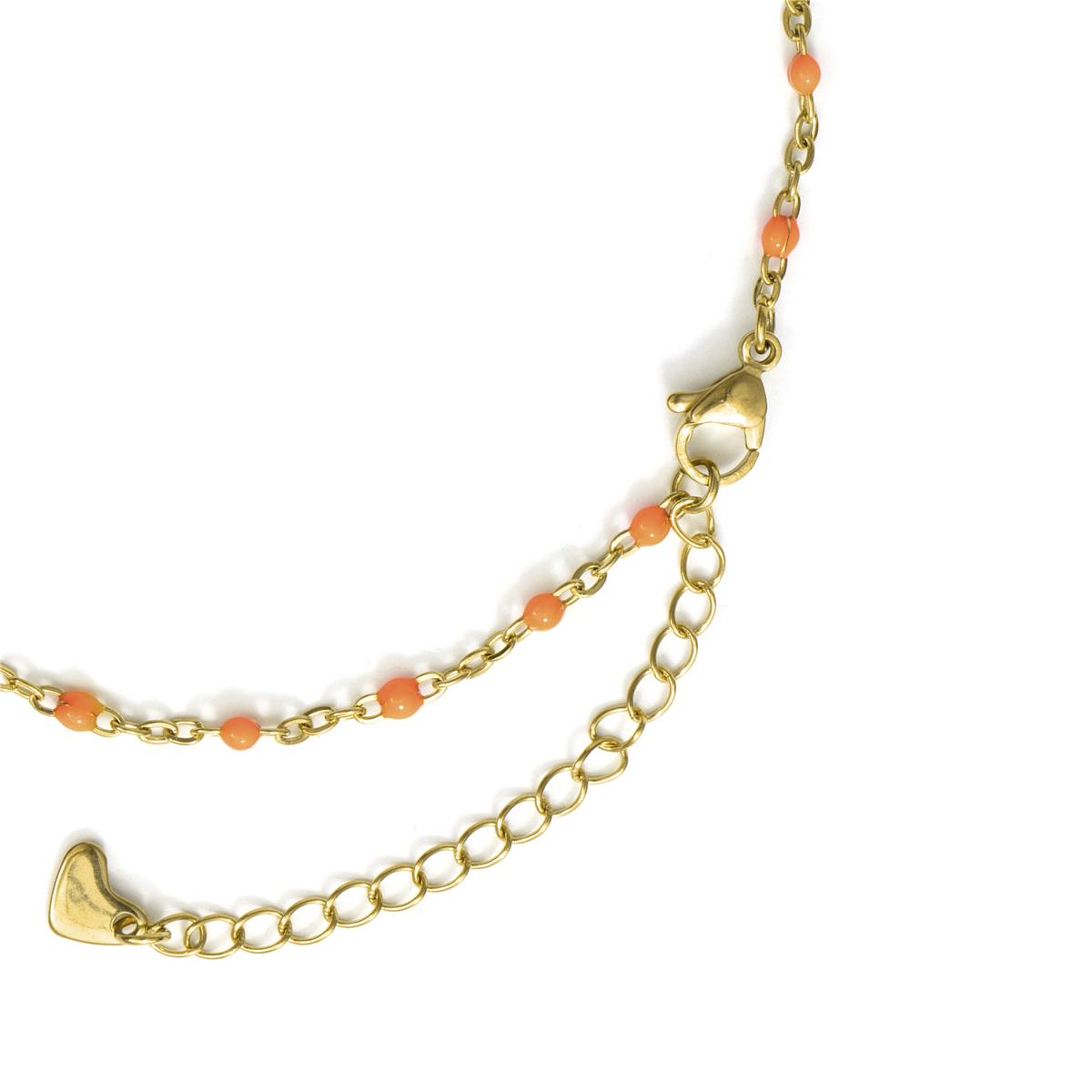 18k Yellow Gold Finished Orange Lacquer and Metal Alloy Ankle Bracelet - Belme