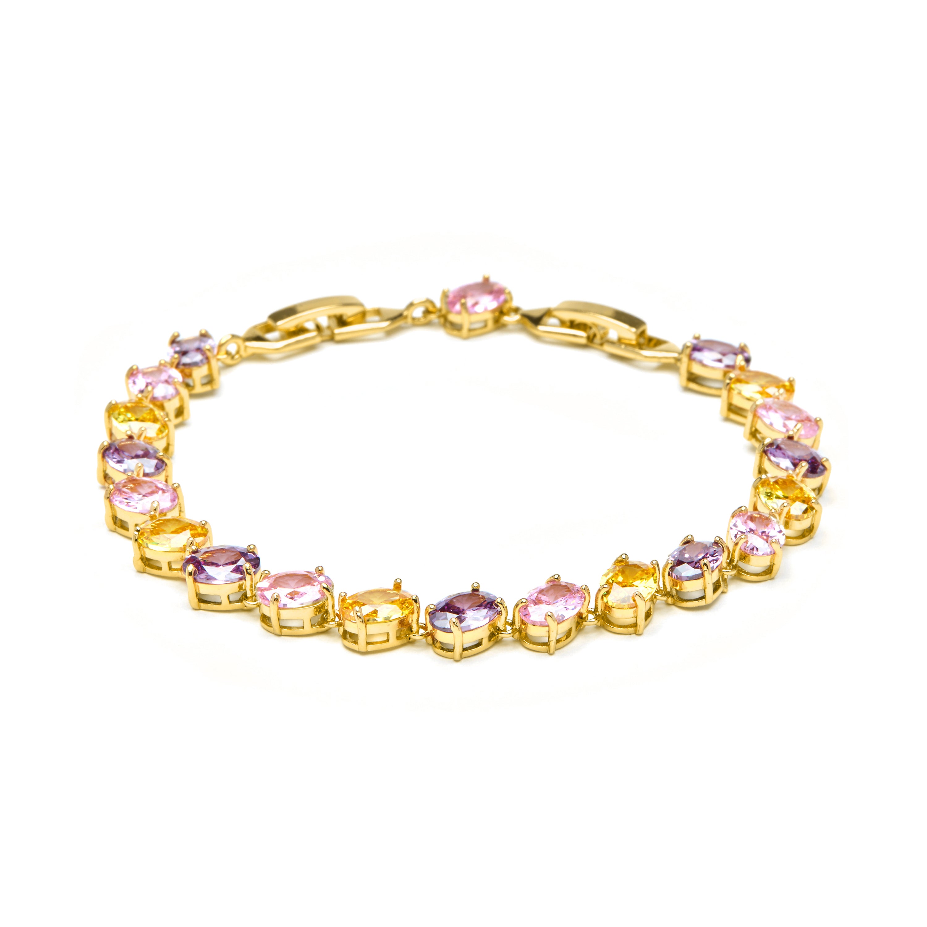 Pulseira acabamento ouro amarelo 18k e zircónia multicolor - Azik