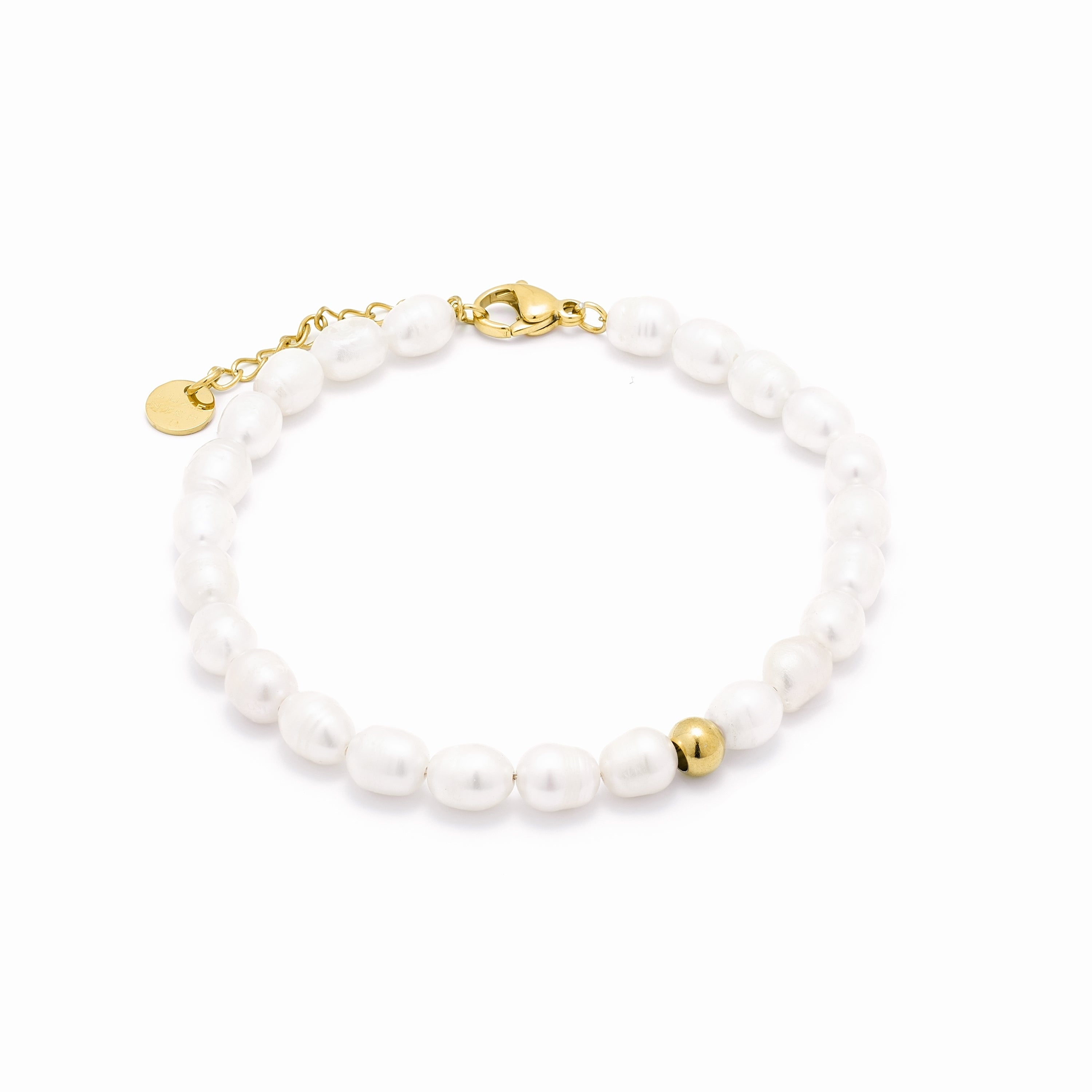 Bracelet en perle blanche fini en or jaune 18K- Unwe