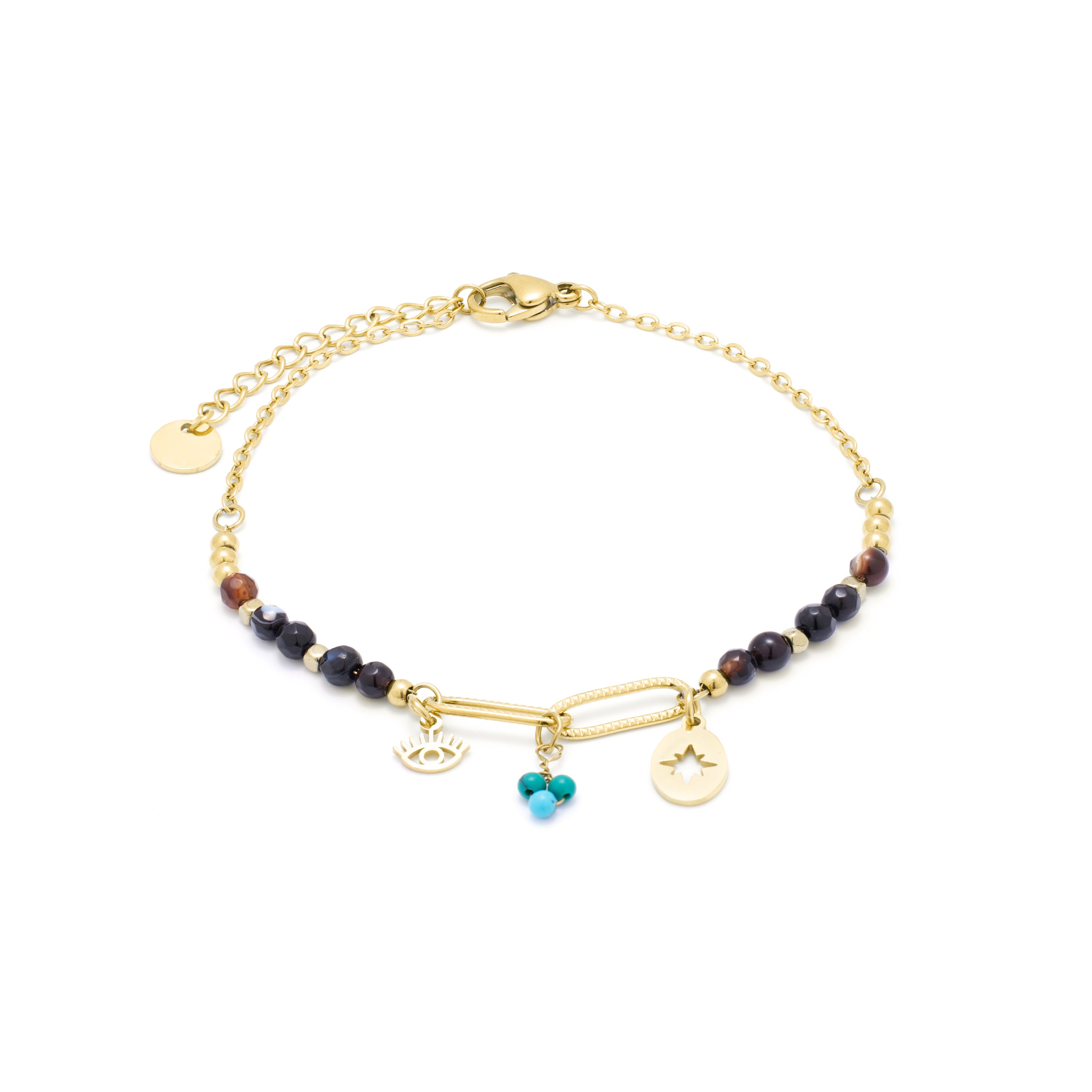 Pulsera de Cuarzo Hidrotermal Onix acabada en oro amarillo 18K- Ribed